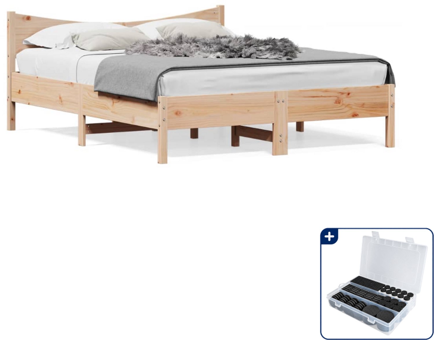 vidaXL bedframe - 150 x 200 cm - massief grenenhout - Inclusief antikrasvilt 177-delig Bruin