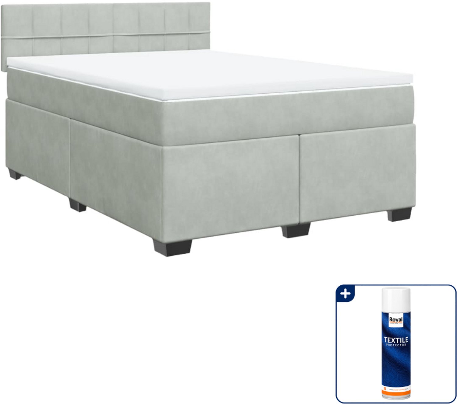 vidaXL Boxspring - Small double - 140 x 200 cm - lichtgrijs - Inclusief textielbeschermer 500 ml