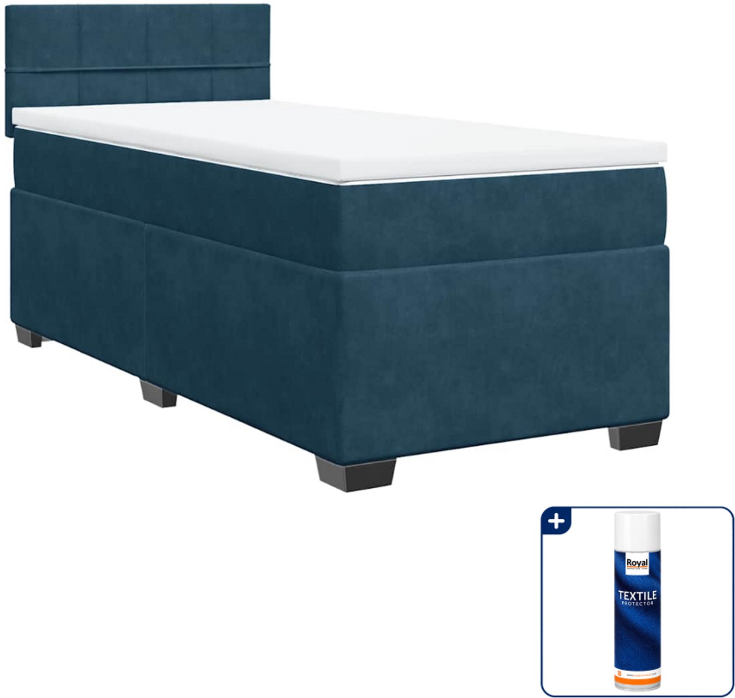 vidaXL boxspring met matras - 80 x 200 cm - fluweel - donkerblauw - Inclusief textielbeschermer 500 ml