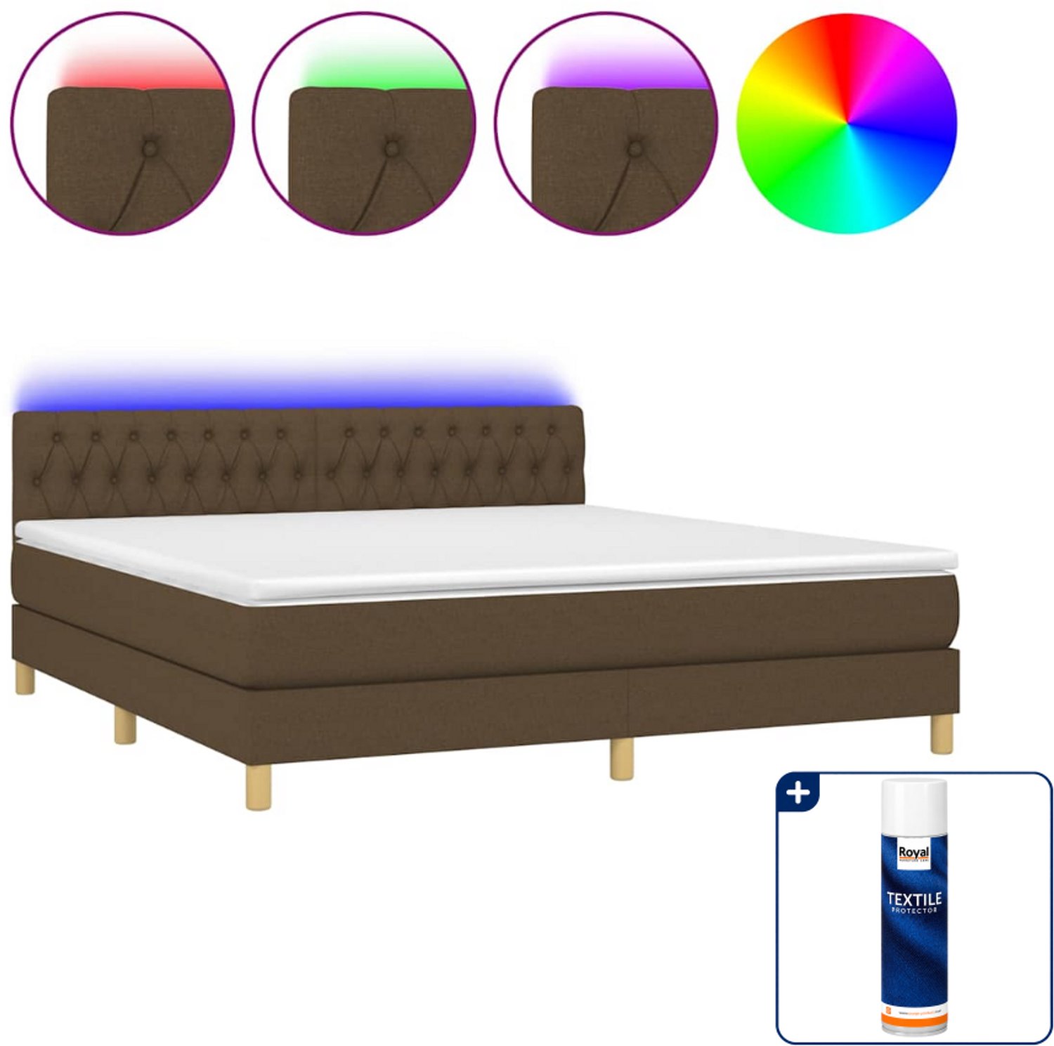 vidaXL Kingsize boxspring met matras en LED - 180x200 cm - donkerbruin - Inclusief textielbeschermer 500 ml