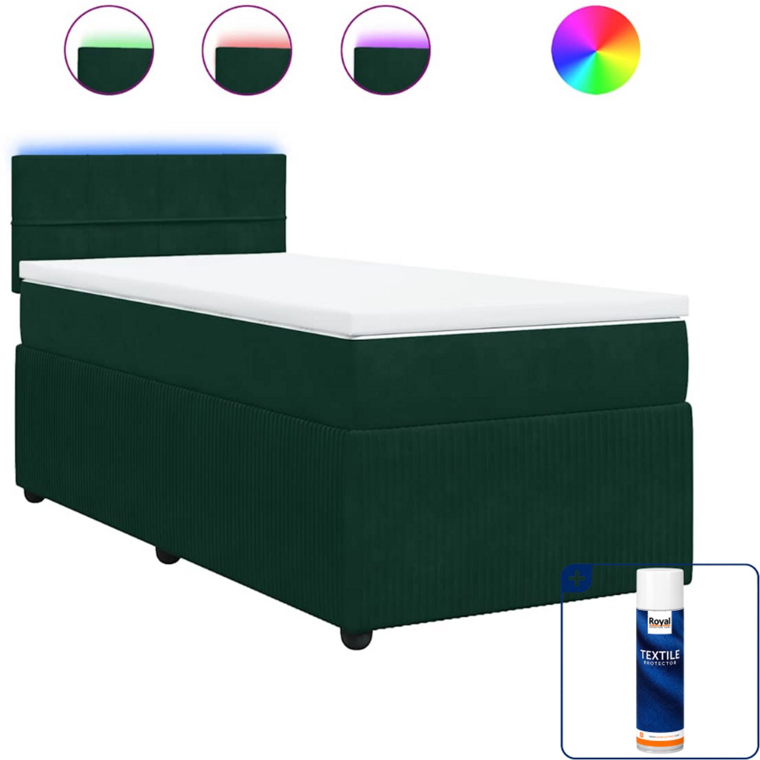 vidaXL boxspring met matras - 90 x 190 cm - fluweel - donkergroen - Inclusief textielbeschermer 500 ml