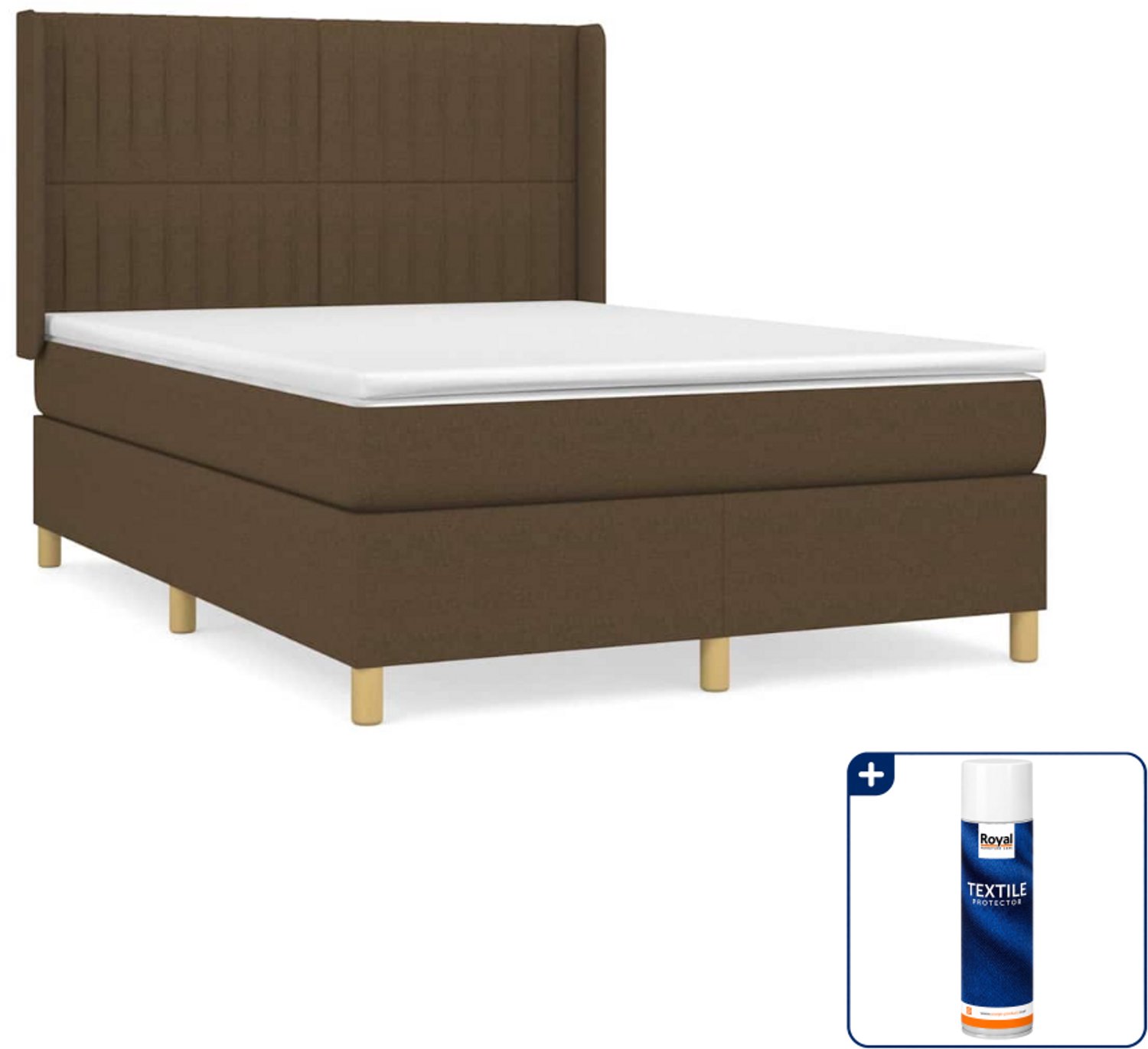 vidaXL boxspring - Small double - 140 x 200 cm - donkerbruin - Inclusief textielbeschermer 500 ml