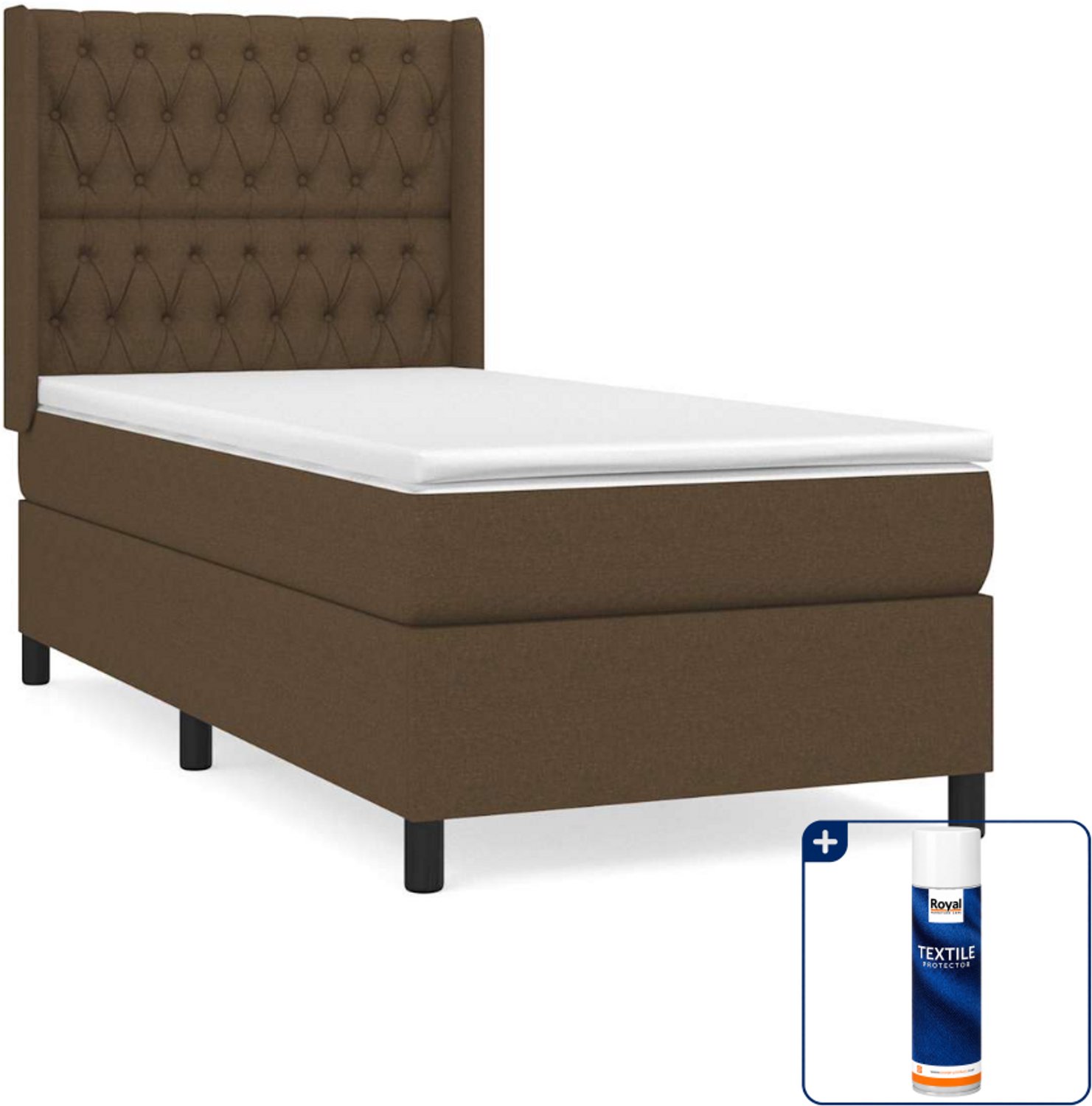 vidaXL boxspring met matras - 100 x 200 cm - donkerbruin - Inclusief textielbeschermer 500 ml
