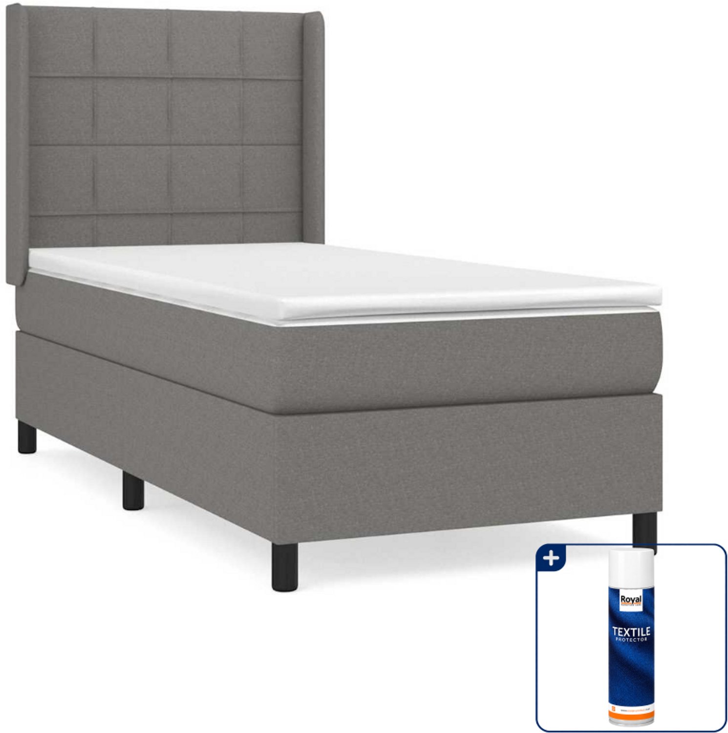 vidaXL boxspring met matras 90 x 200 cm - donkergrijs - Inclusief textielbeschermer 500 ml