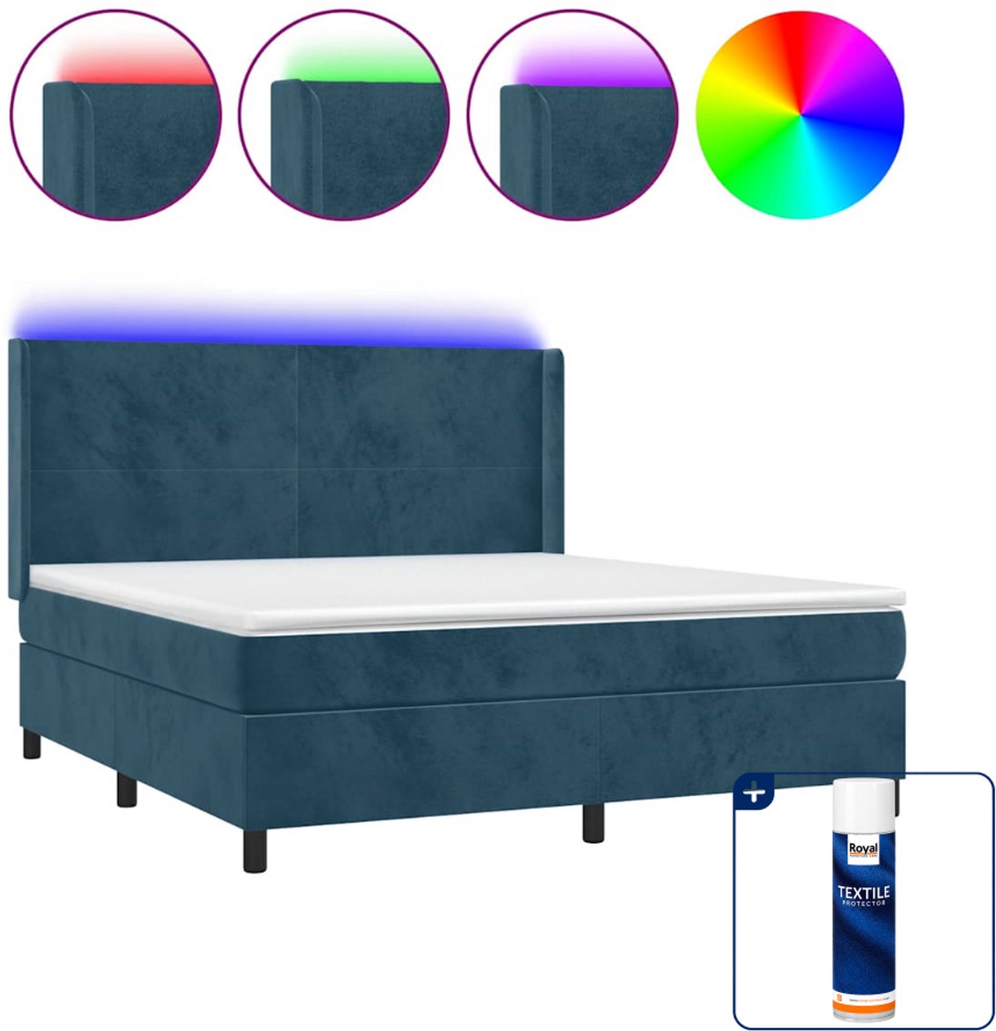 vidaXL Kingsize boxspring met matras en LED - 180 x 200 cm - blauw - Inclusief textielbeschermer 500 ml