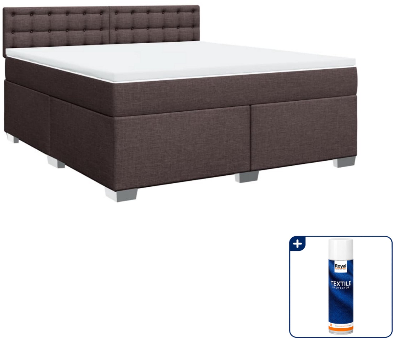 vidaXL Boxspring Kingsize - 180 x 200 cm - stof - donkerbruin - Inclusief textielbeschermer 500 ml