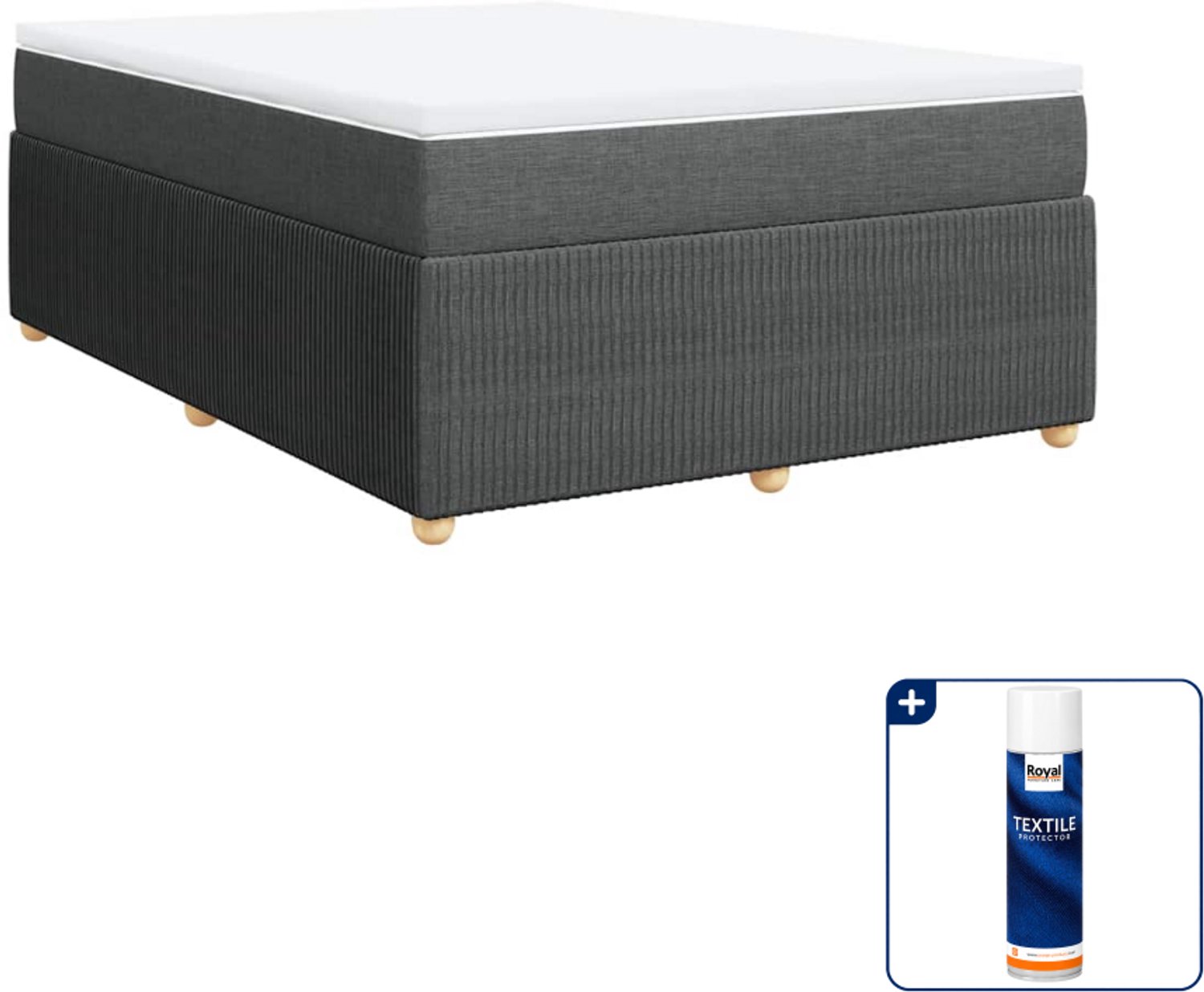 vidaXL boxspring met matras - Small double - 140 x 200 cm - donkergrijs - Inclusief textielbeschermer 500 ml