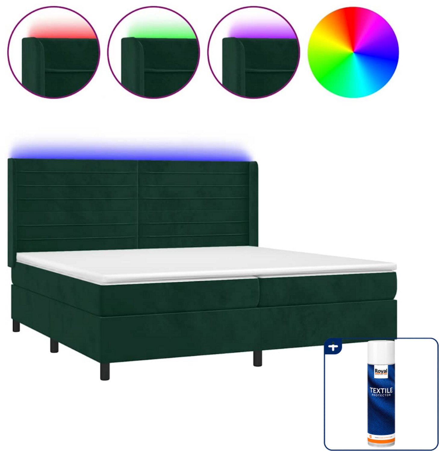 vidaXL boxspring met matras en led - super kingsize - donkergroen - Inclusief textielbeschermer 500 ml