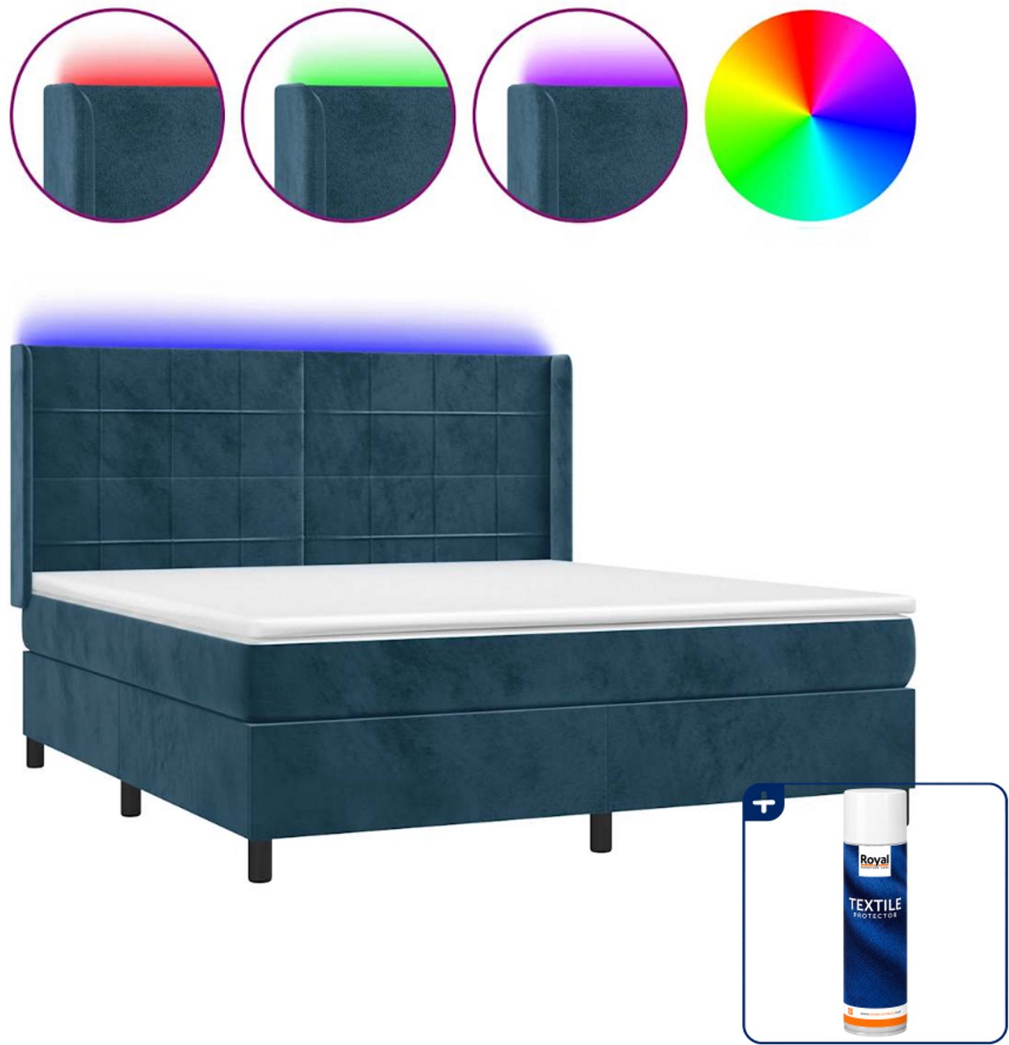 vidaXL boxspring Kingsize - 180 x 200 cm - fluweel - donkerblauw - Inclusief textielbeschermer 500 ml