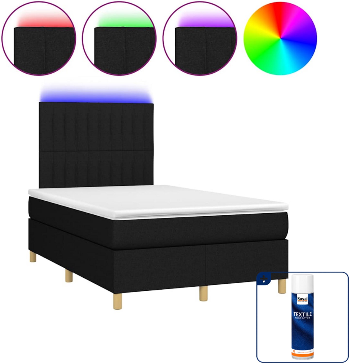 vidaXL boxspring met matras en LED - 120 x 200 cm - zwart - Inclusief textielbeschermer 500 ml