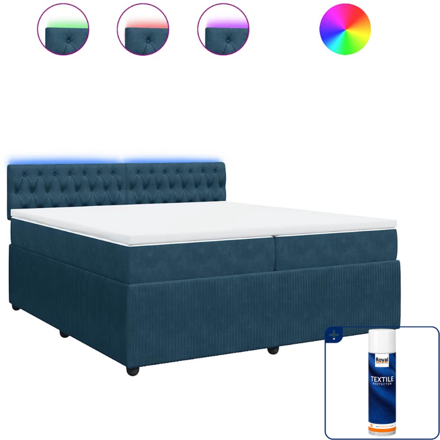 vidaXL Boxspring Super kingsize - 200 x 200 cm - fluweel - blauw - Inclusief textielbeschermer 500 ml
