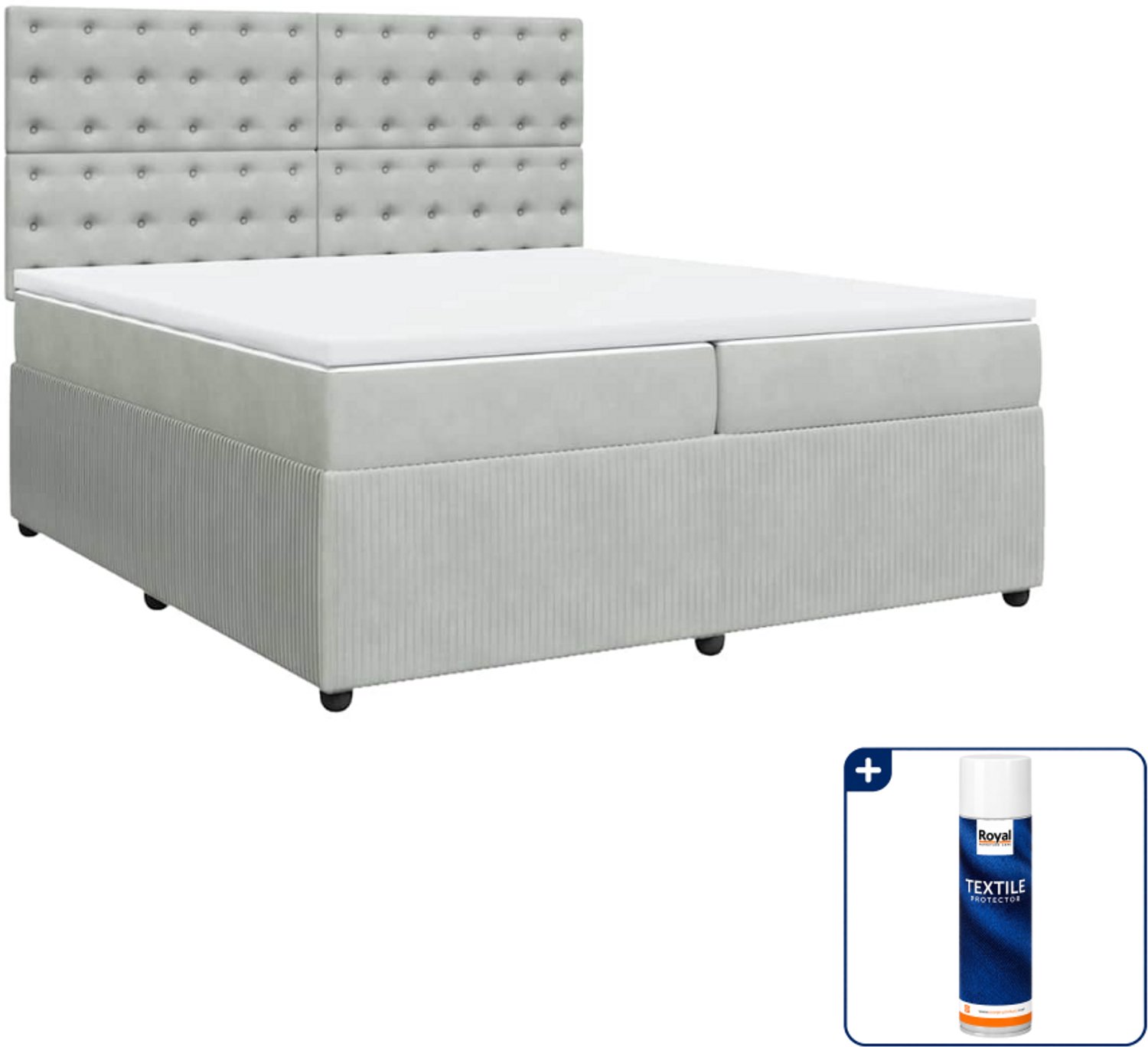 vidaXL boxspring met matras Super kingsize - 200 x 200 cm - fluweel - lichtgrijs - Inclusief textielbeschermer 500 ml