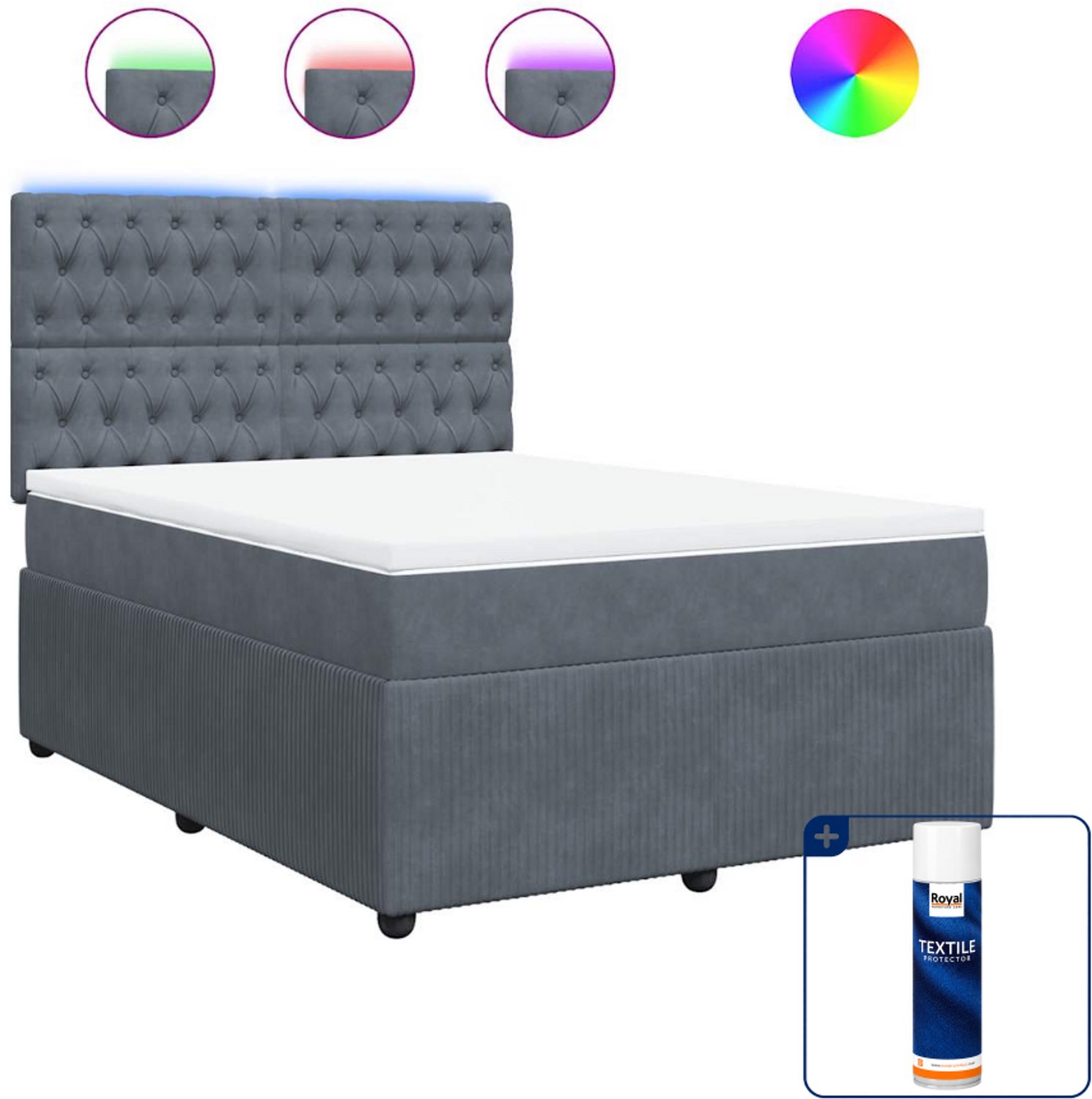 vidaXL boxspring Small double - 140 x 200 cm - fluweel - donkergrijs - Inclusief textielbeschermer 500 ml Zwart