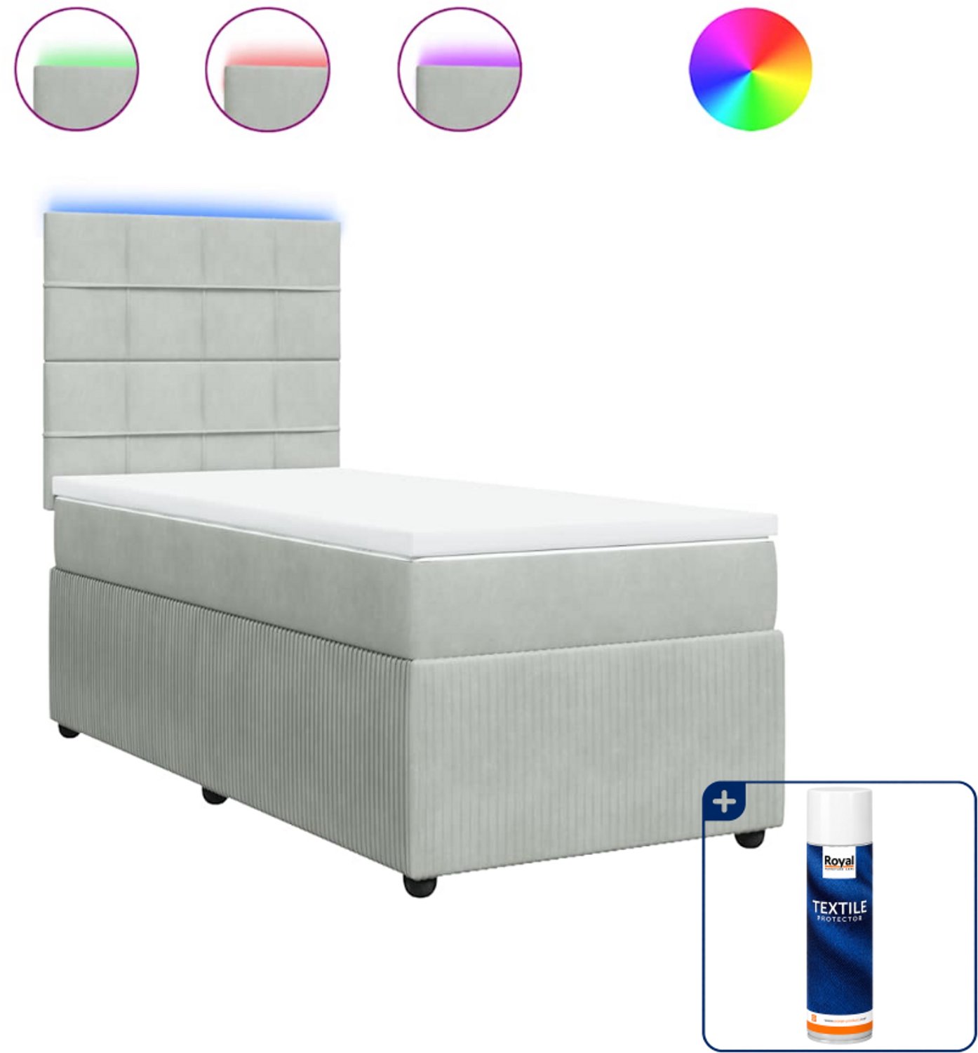 vidaXL boxspring met matras - 100 x 200 cm - fluweel - lichtgrijs - Inclusief textielbeschermer 500 ml