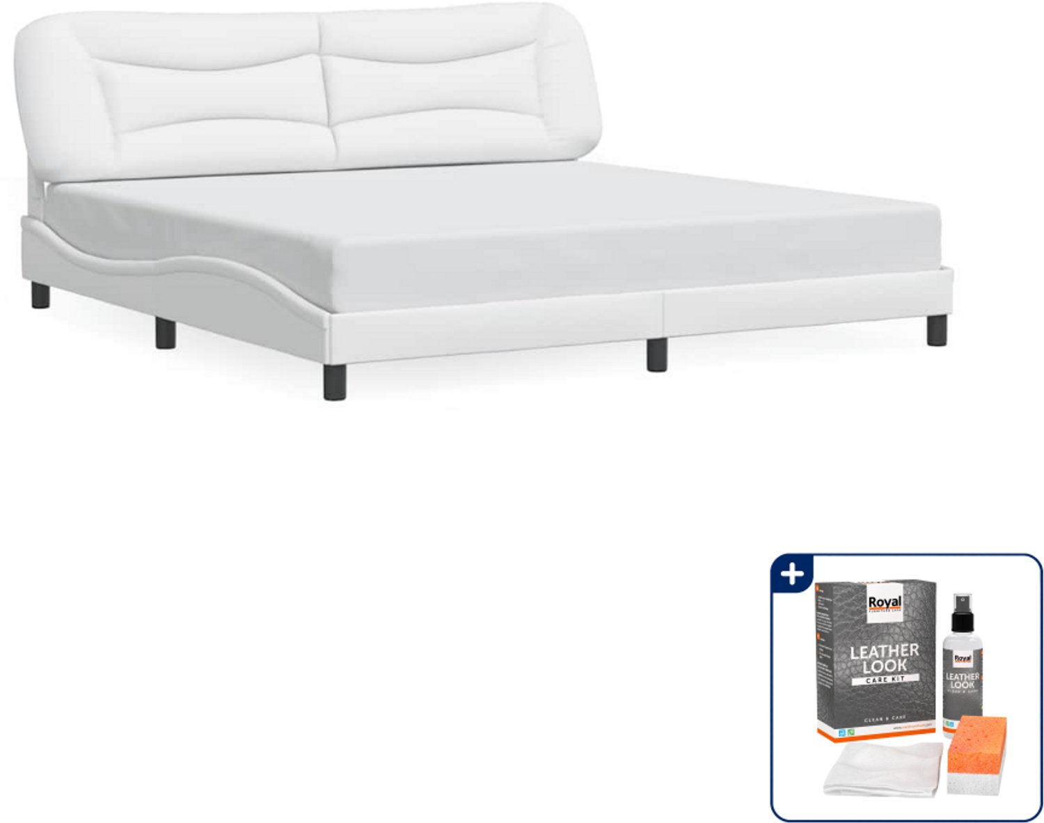 vidaXL Hvar bedframe - 200 x 200 cm - kunstleer - wit - Inclusief onderhoudsset voor kunstleer 150 ml Grijs