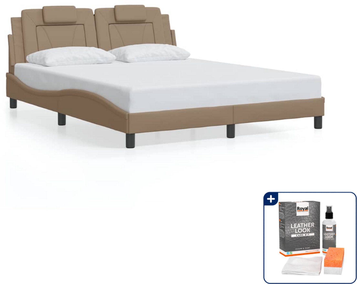 vidaXL Viana bedframe - Queensize - 160 x 200 cm - cappuccino - Inclusief onderhoudsset voor kunstleer 150 ml Grijs