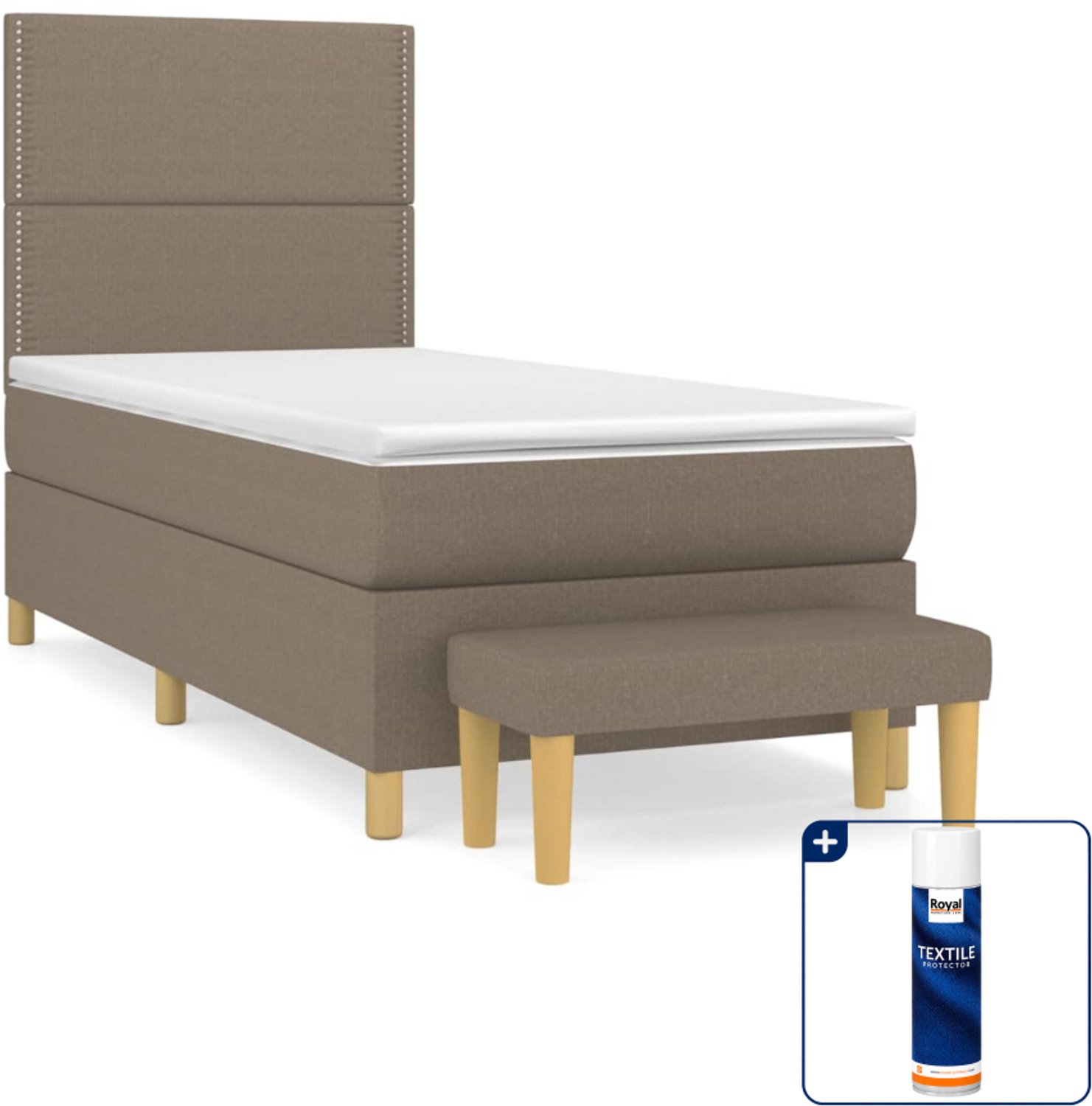 vidaXL boxspring met matras en bank - 100 x 200 cm - taupe - Inclusief textielbeschermer 500 ml