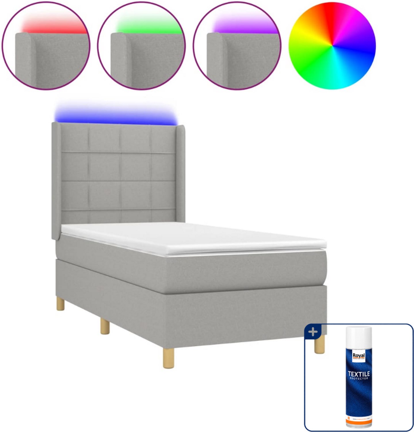 vidaXL boxspring met matras en LED - 100 x 200 cm - lichtgrijs - Inclusief textielbeschermer 500 ml