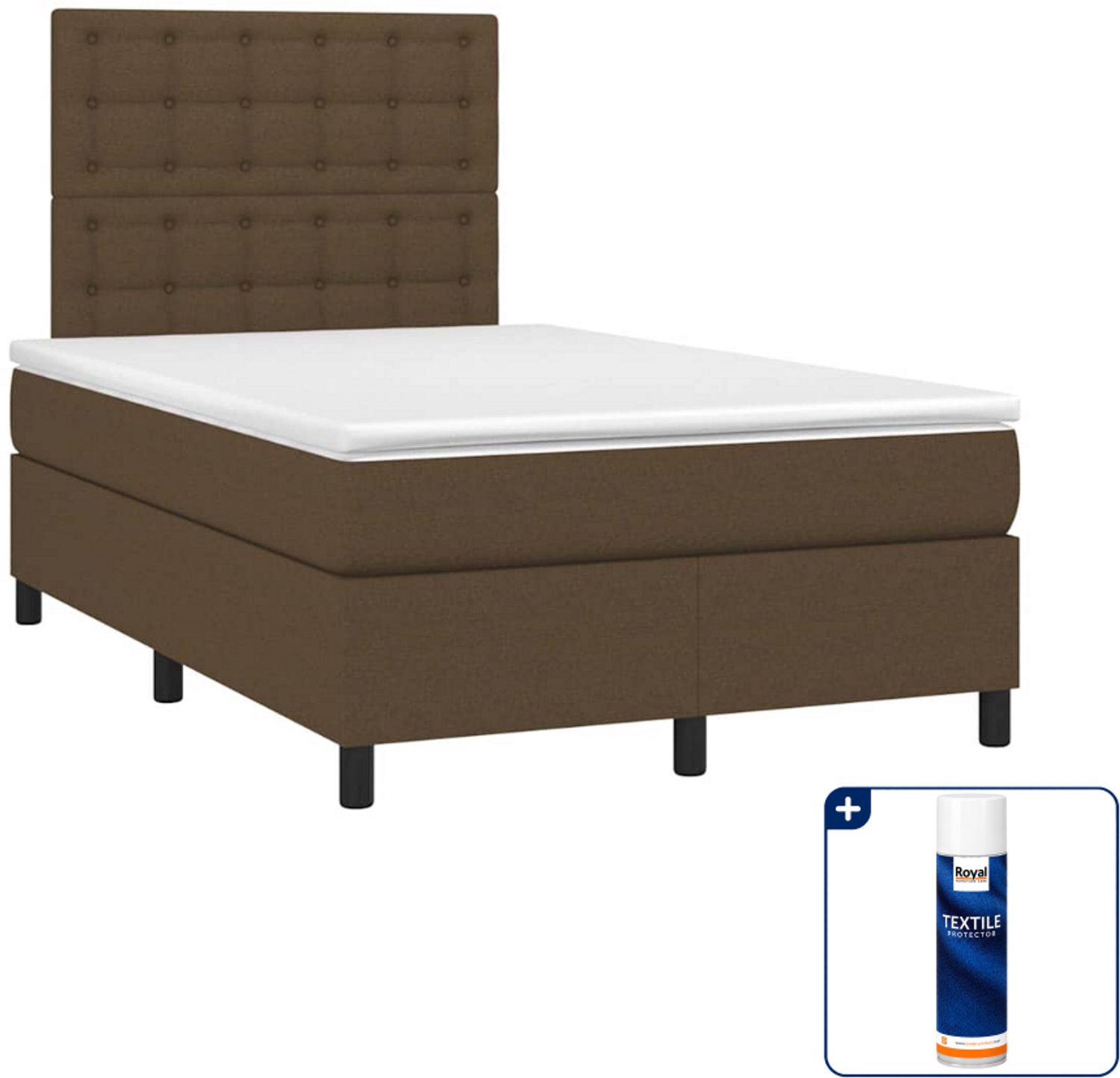 vidaXL boxspring met matras - 120 x 190 cm - donkerbruin - Inclusief textielbeschermer 500 ml