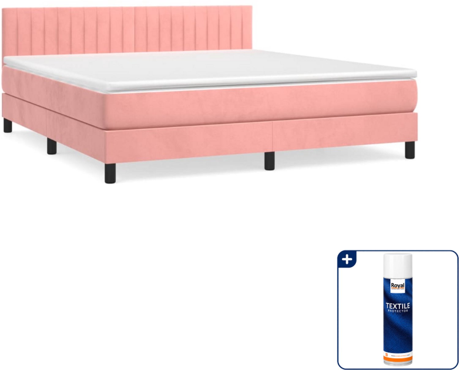 vidaXL boxspring - Queensize - 160 x 200 cm - fluweel - roze - Inclusief textielbeschermer 500 ml