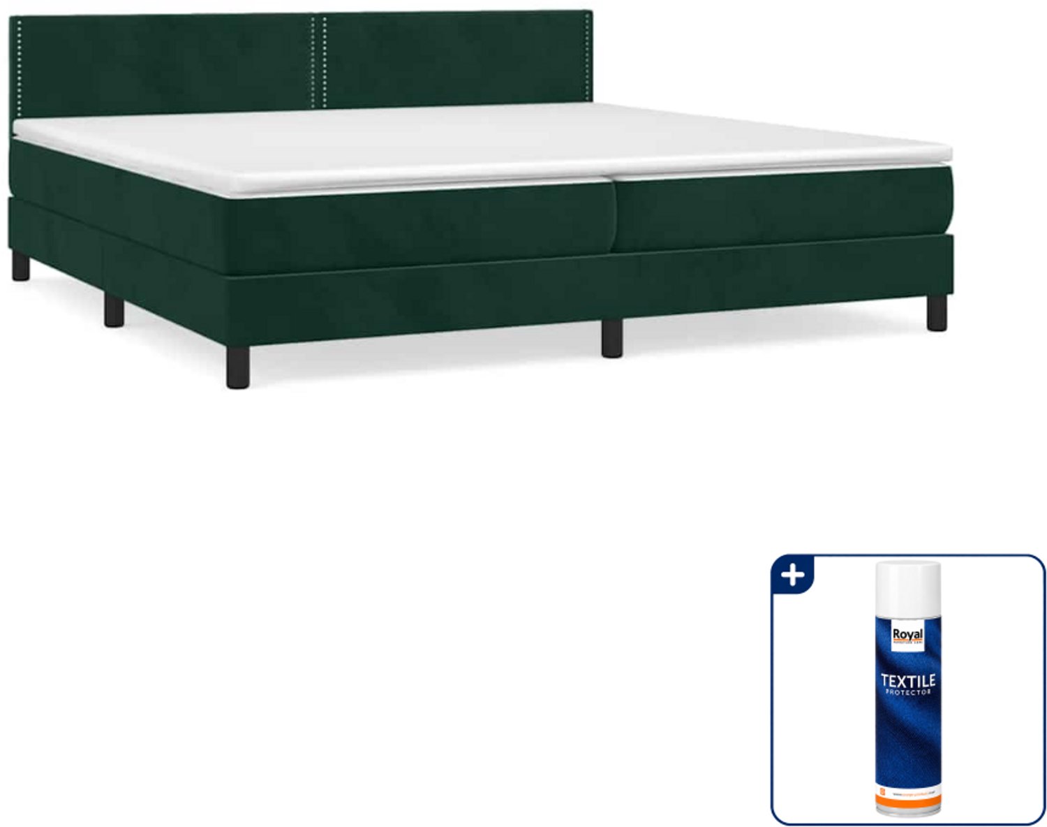 vidaXL boxspring met matras - super kingsize - 200 x 200 cm - fluweel - Inclusief textielbeschermer 500 ml Groen