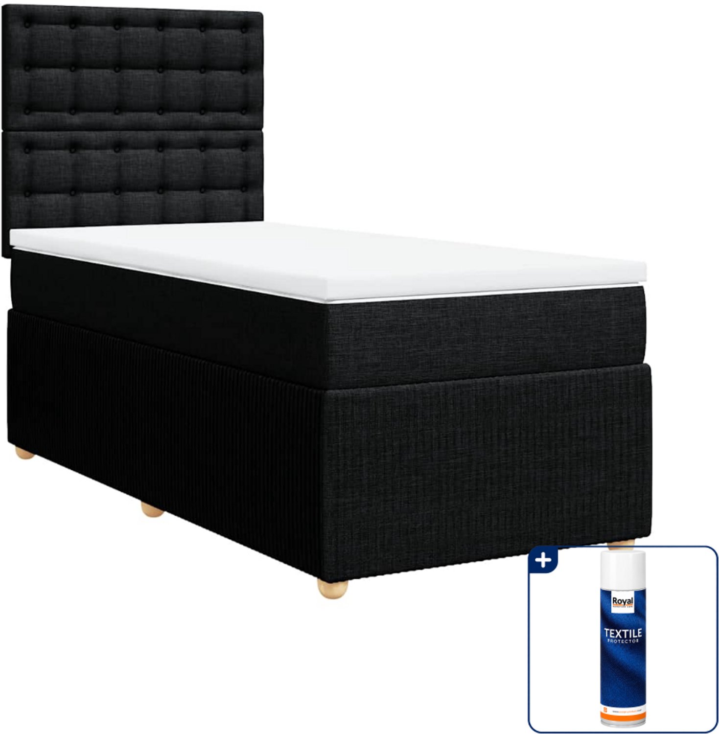 vidaXL boxspring met matras - 90 x 190 cm - zwart - Inclusief textielbeschermer 500 ml