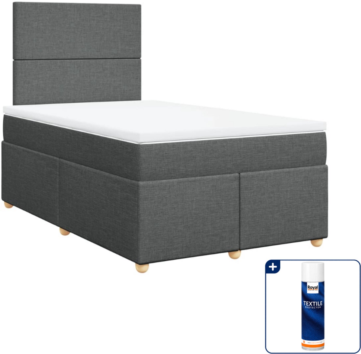 vidaXL boxspring met matras 120 x 200 cm - stof - donkergrijs - Inclusief textielbeschermer 500 ml