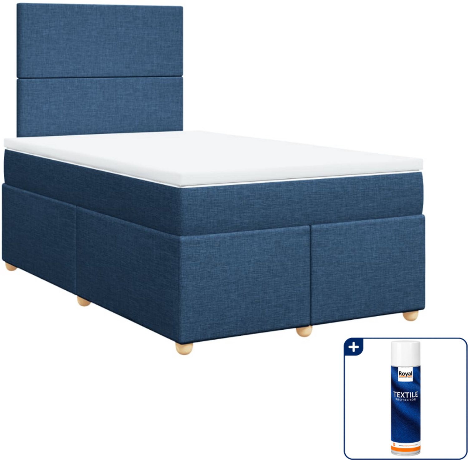 vidaXL boxspring met matras - 120 x 200 cm - blauw - Inclusief textielbeschermer 500 ml