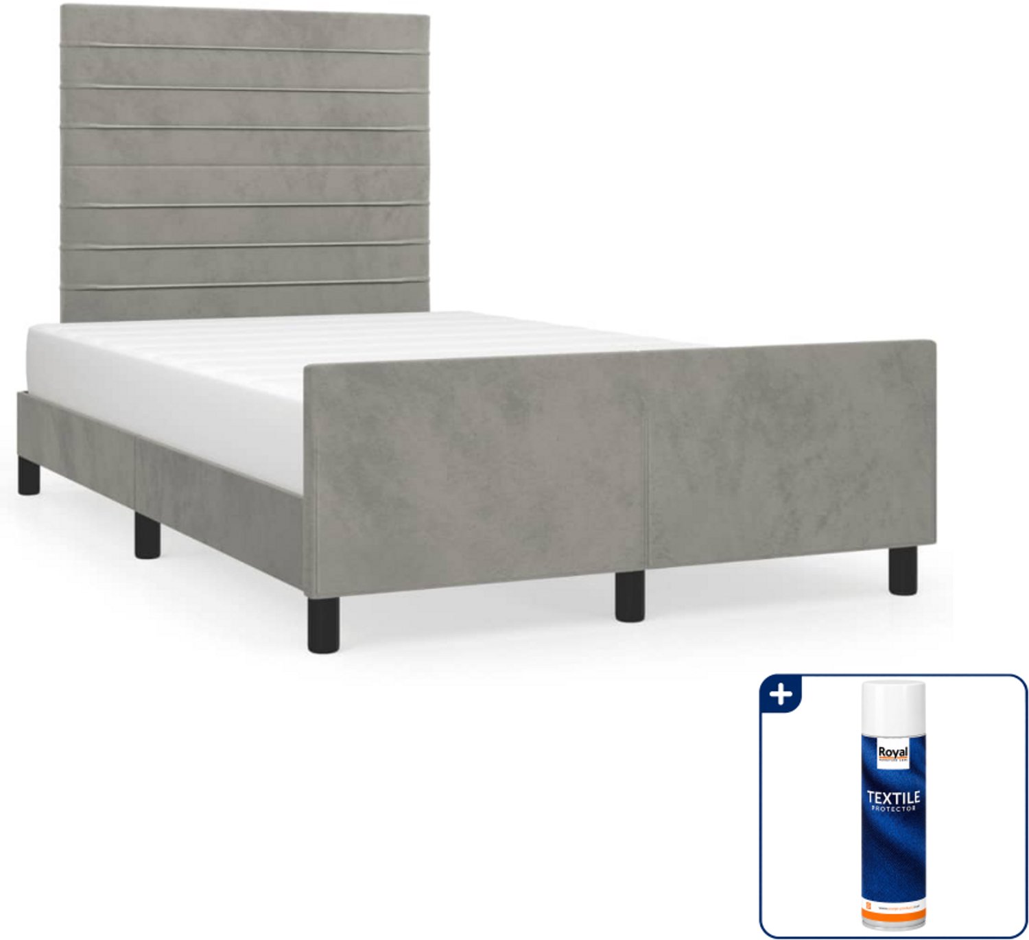 vidaXL bedframe - 120 x 190 cm - fluweel - lichtgrijs - Inclusief textielbeschermer 500 ml Zwart