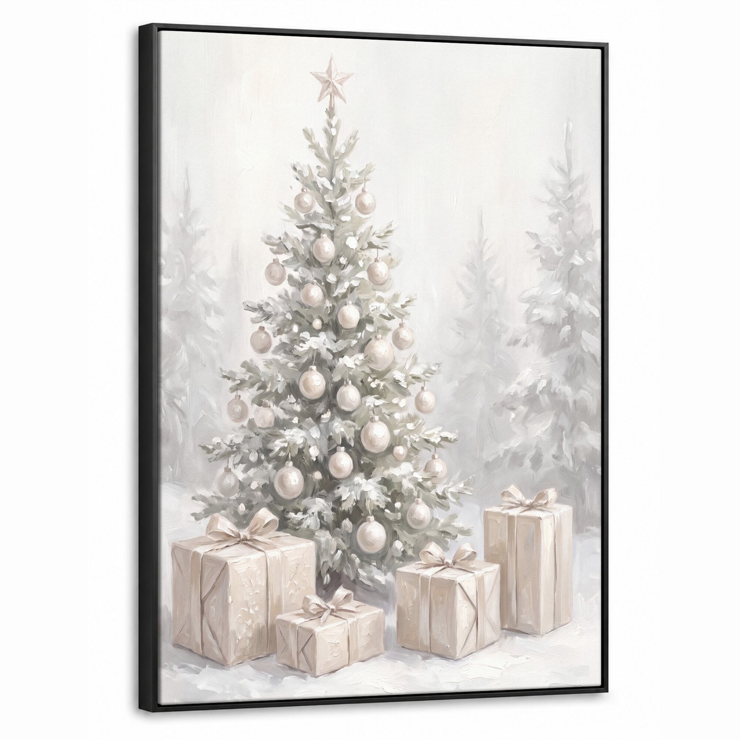 Canvas Schilderij met Baklijst 60x80cm - Winterbos - Kerstboom - Kunst - Muurdecoratie woonkamer - Slaapkamer decoratie - Kamer accessoires - Schilderijen op canvas met lijst