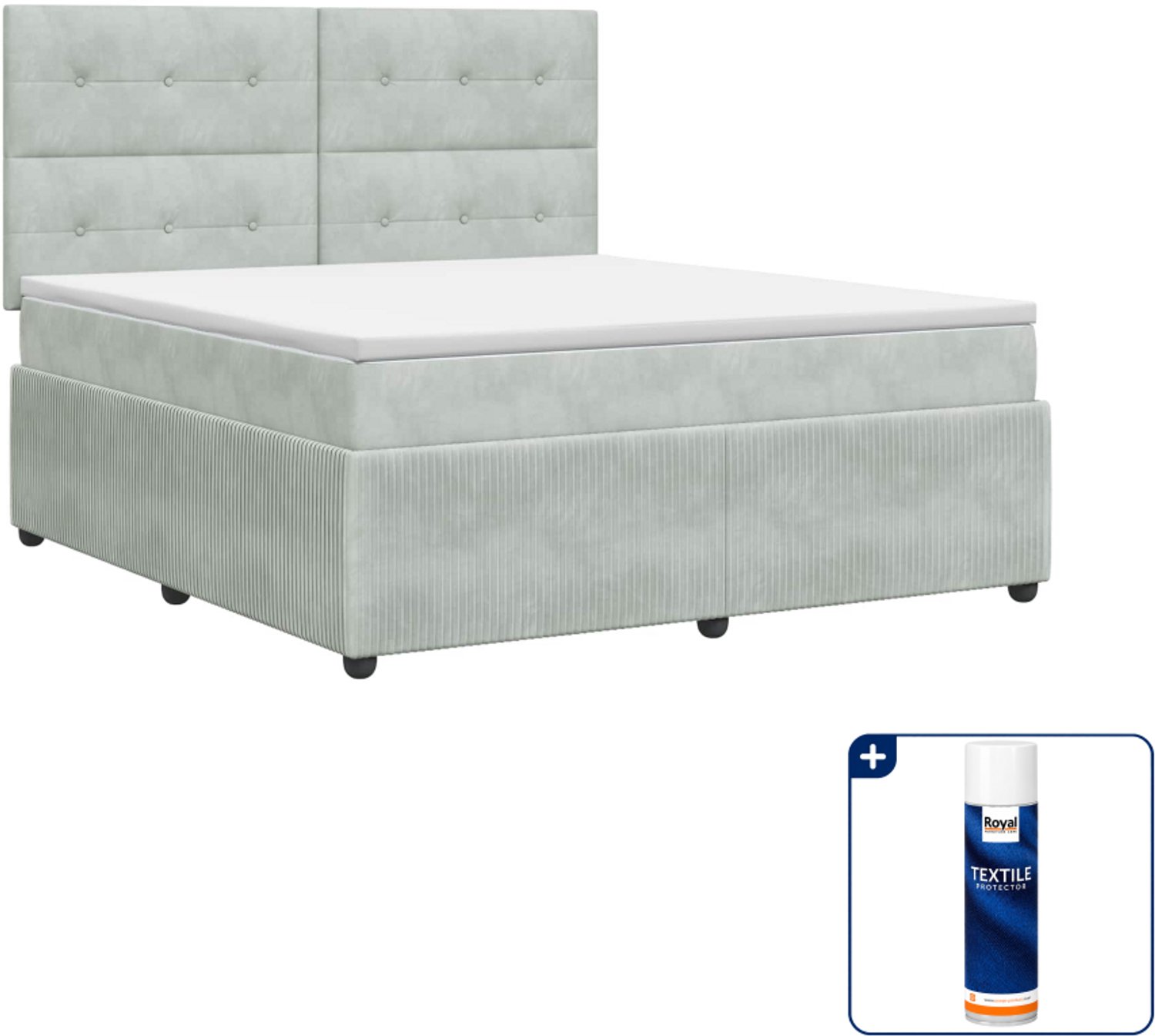 vidaXL boxspringbed - Queensize - 160 x 200 cm - lichtgrijs - Inclusief textielbeschermer 500 ml
