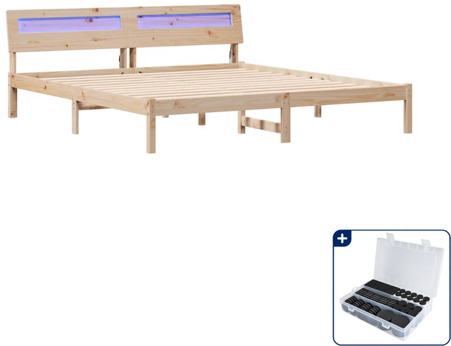 vidaXL Bedframe met hoofdeinde - 200 x 200 cm - massief grenenhout - bruin - Inclusief antikrasvilt 177-delig Wit
