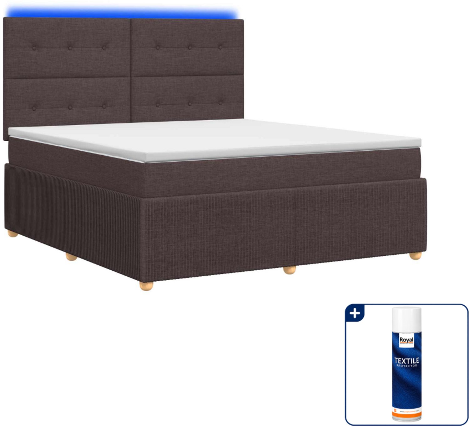 vidaXL LED boxspring met matras - 140 x 190 cm - donkerbruin - Inclusief textielbeschermer 500 ml