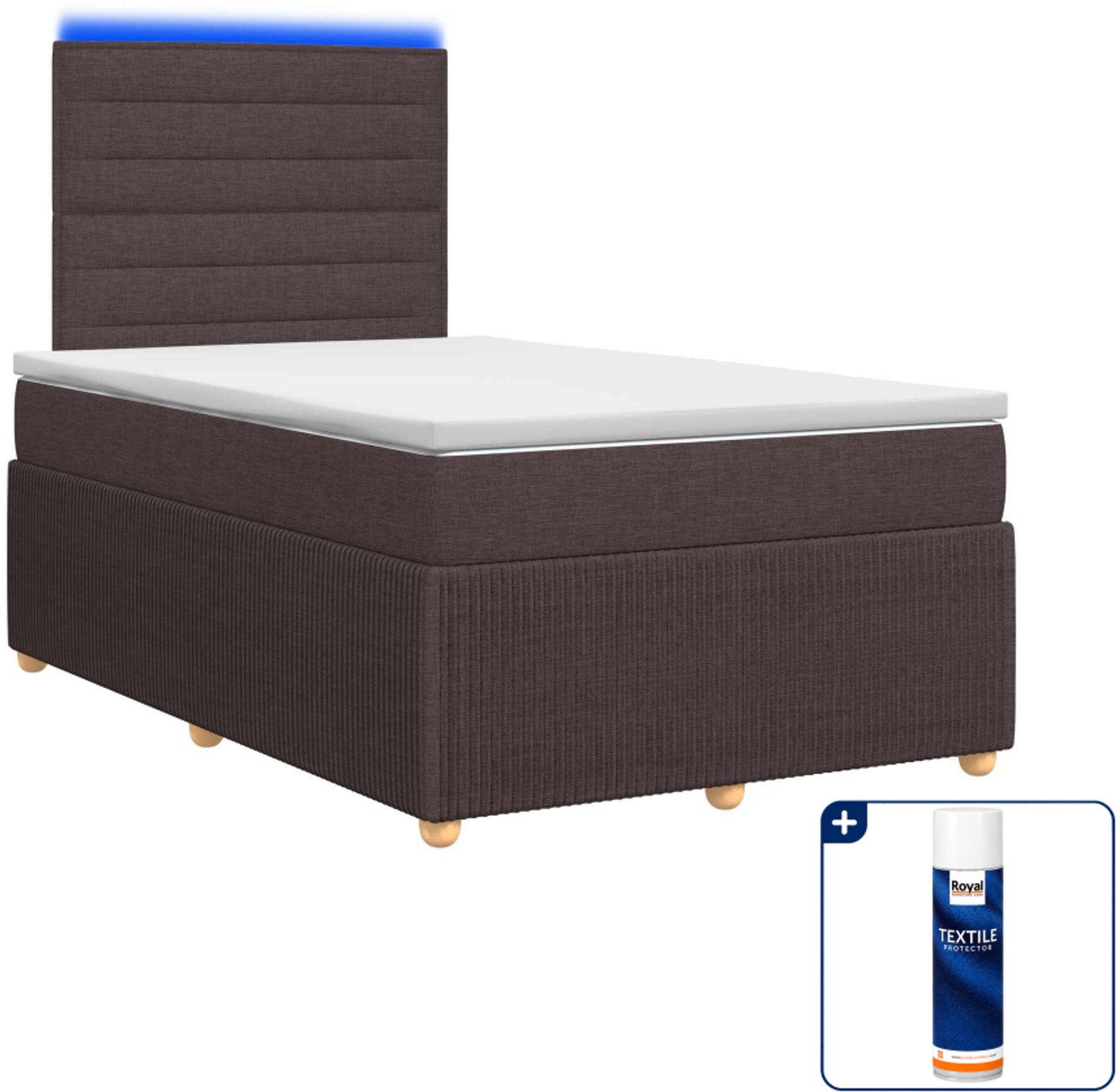 vidaXL led boxspring bed met matras - 120 x 190 cm - donkerbruin - Inclusief textielbeschermer 500 ml