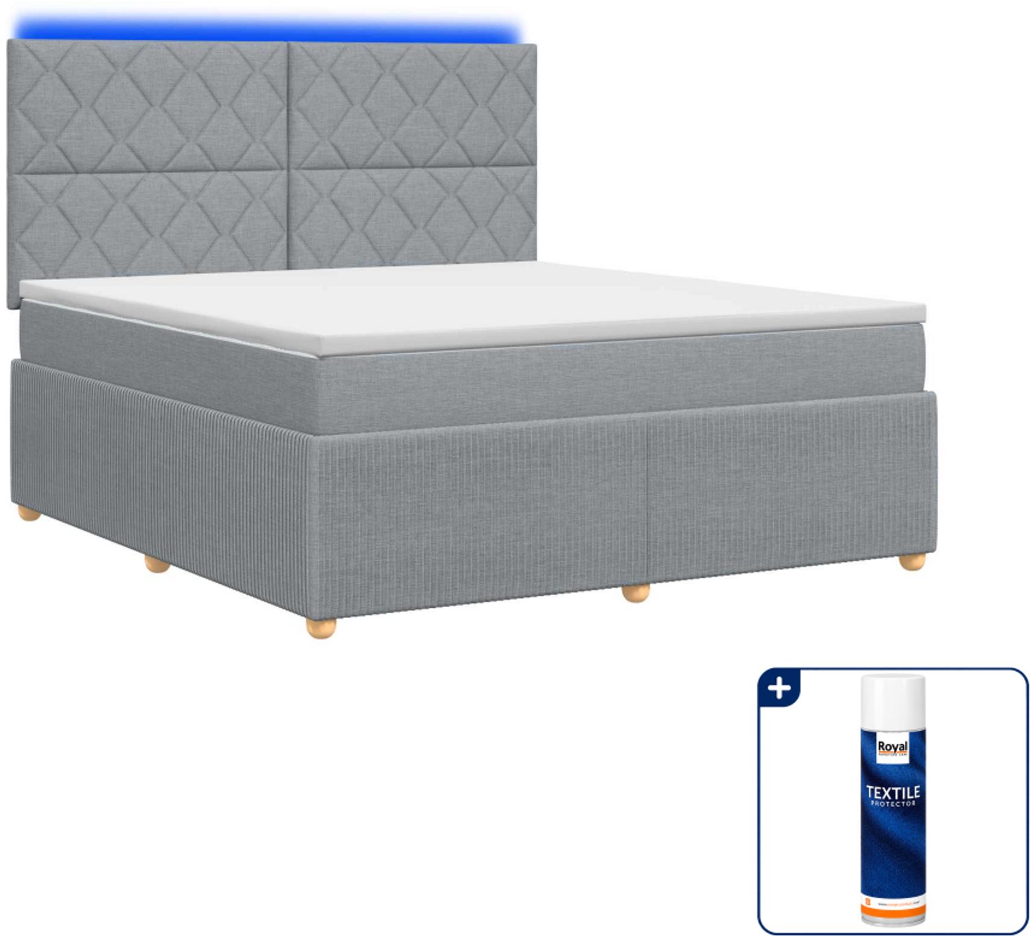 vidaXL LED boxspringbed - Small double 140 x 200 cm - lichtgrijs - Inclusief textielbeschermer 500 ml