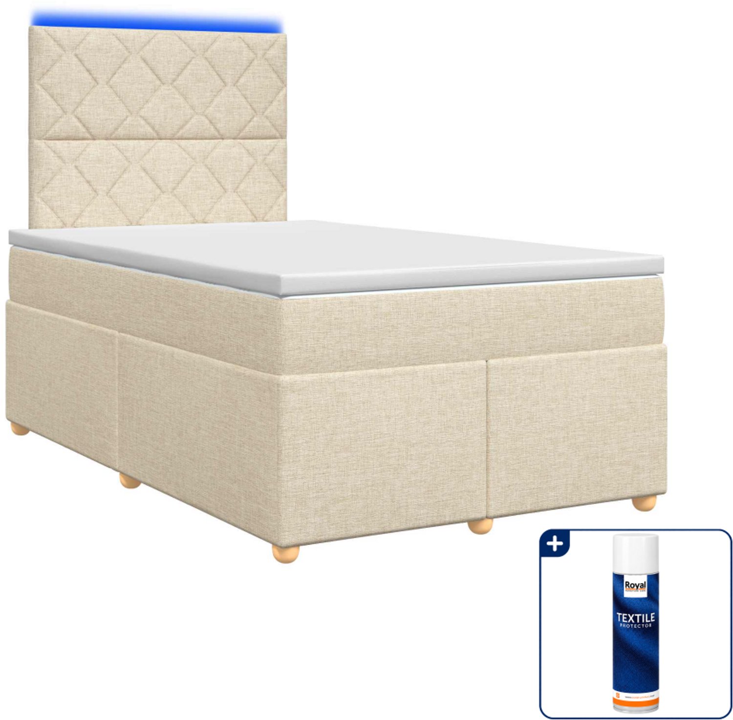 vidaXL boxspringbed met matras - 120 x 200 cm - crèmekleurig - Inclusief textielbeschermer 500 ml