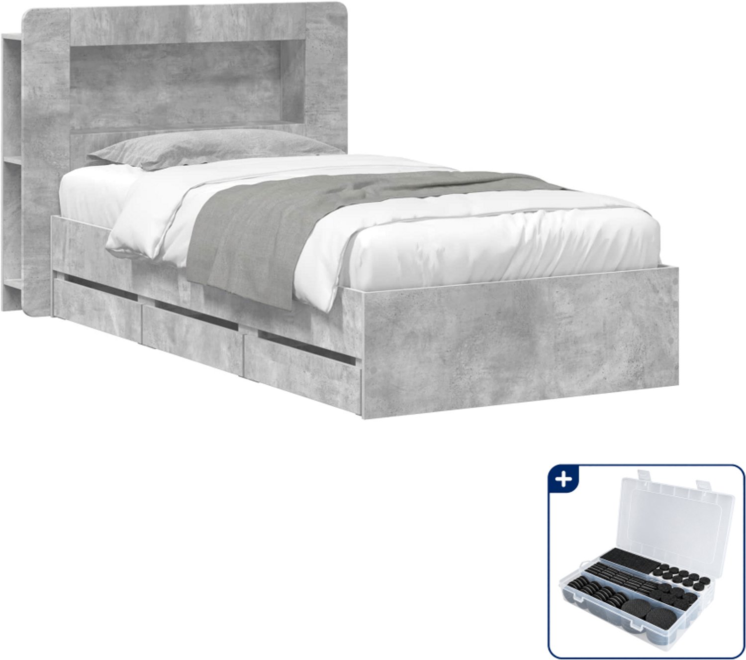 vidaXL bedframe met opbergruimte - 75 x 190 cm - betongrijs - Inclusief antikrasvilt 177-delig