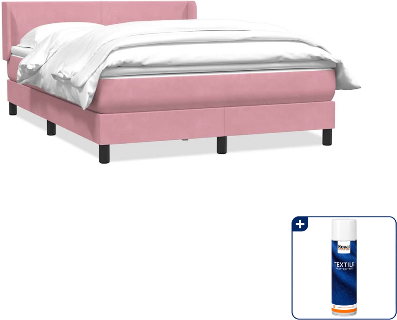 vidaXL boxspring met matras - Small double - 140 x 210 cm - roze - Inclusief textielbeschermer 500 ml