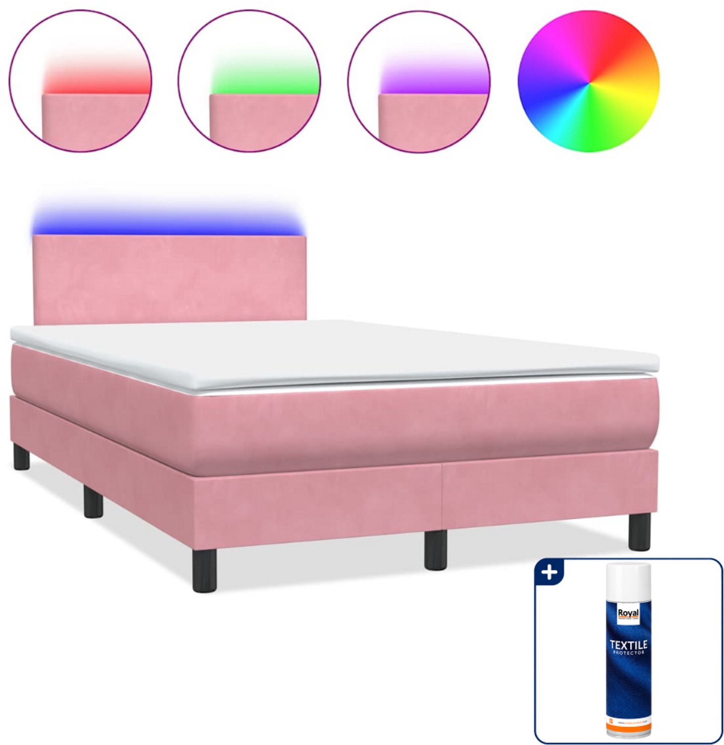 vidaXL boxspring met matras en LED - 120 x 220 cm - fluweel - roze - Inclusief textielbeschermer 500 ml