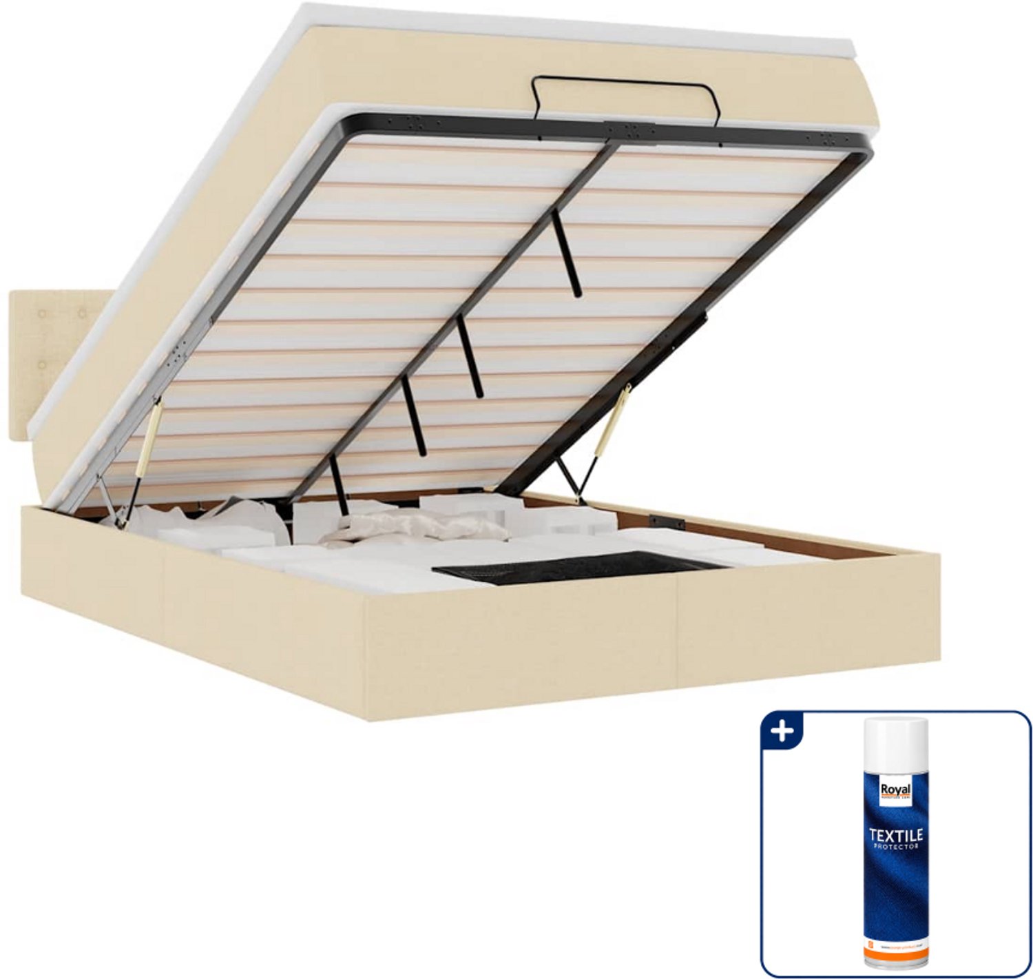 vidaXL Small double bed met matras - 140 x 200 cm - stof - crème - Inclusief textielbeschermer 500 ml Grijs