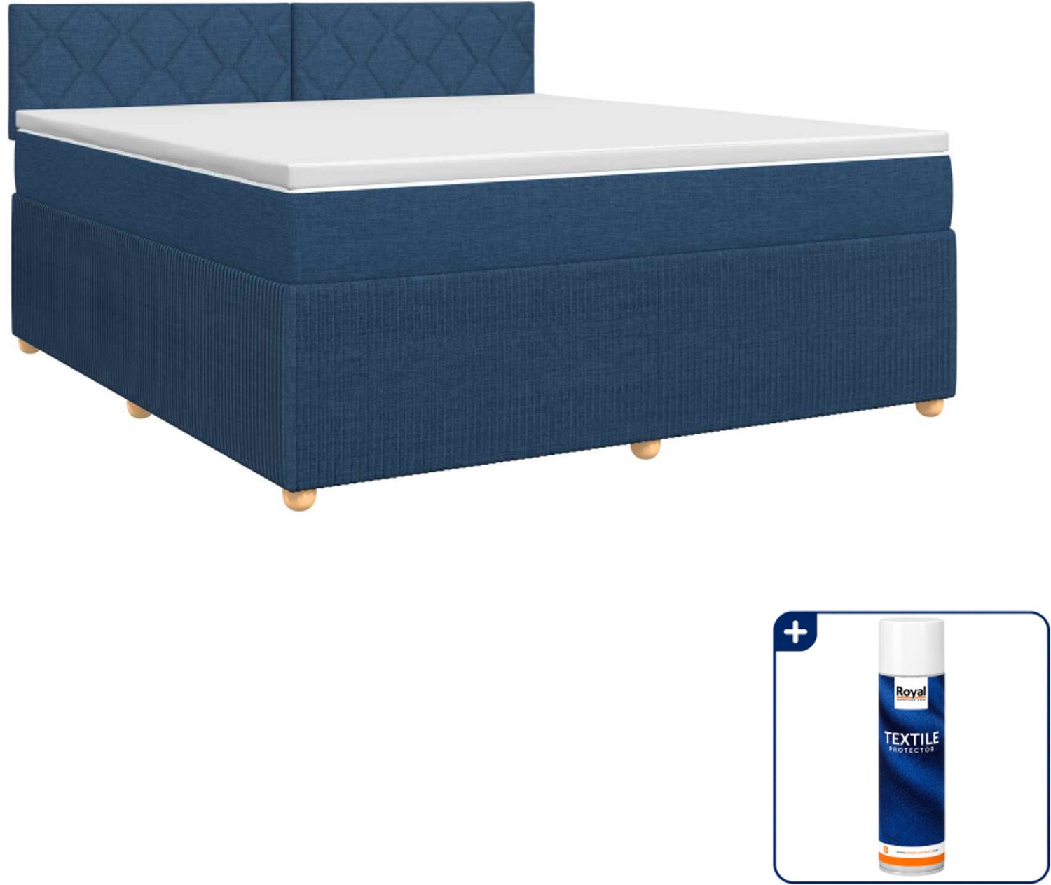 vidaXL boxspringbed - 140 x 190 cm - stof - blauw - Inclusief textielbeschermer 500 ml