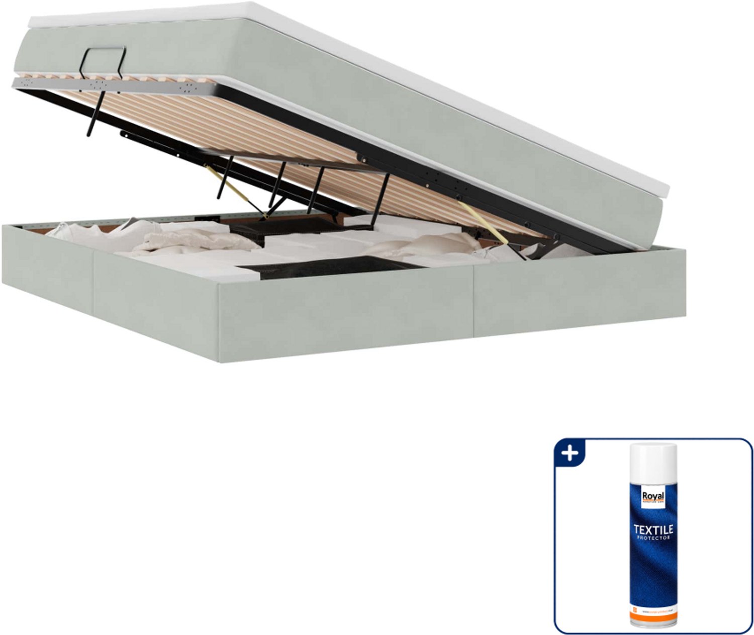 vidaXL Opbergbed - Kingsize - 180 x 200 cm - fluweel - lichtgrijs - Inclusief textielbeschermer 500 ml