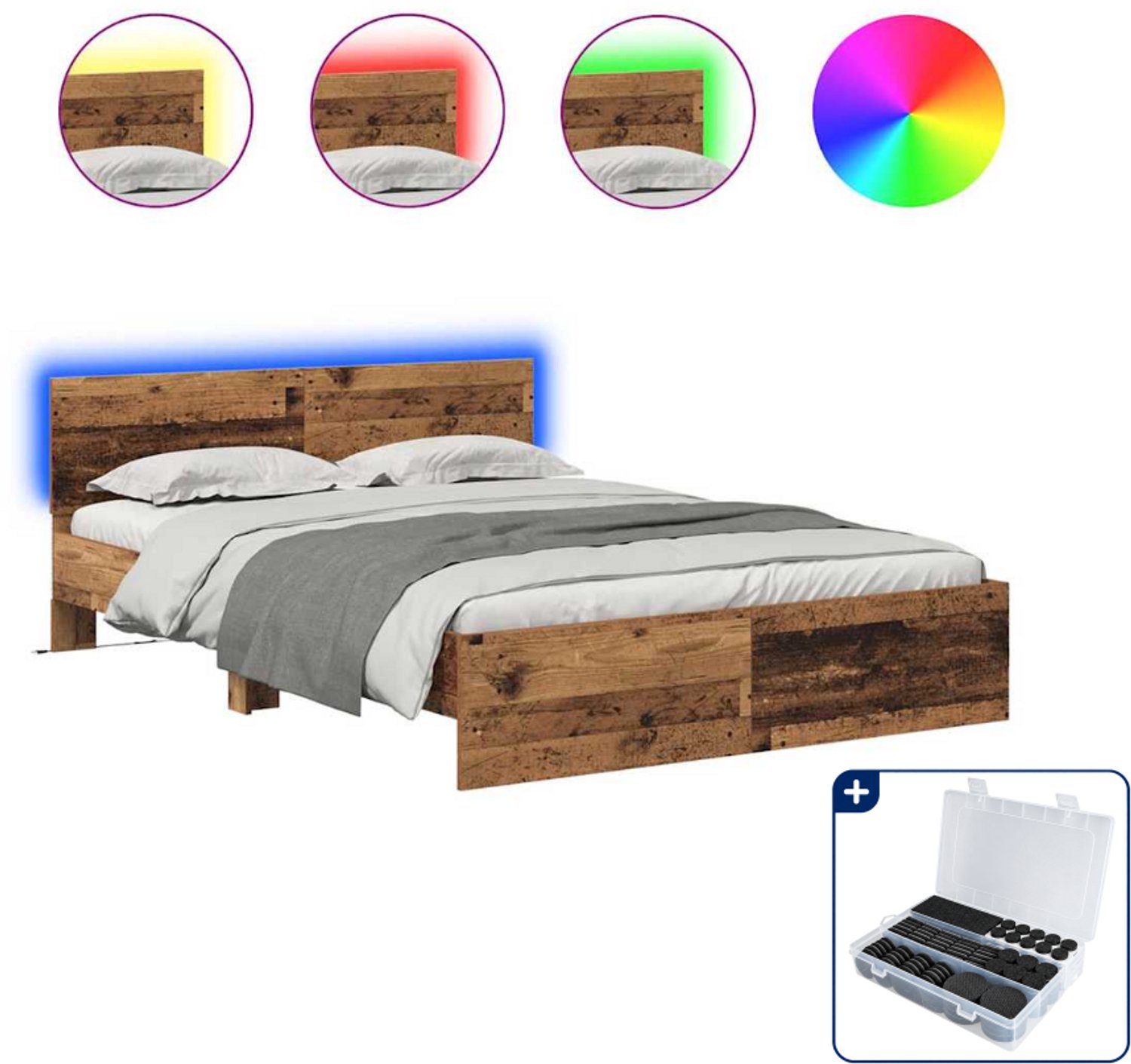 vidaXL bedframe Queensize - 160 x 200 cm - bewerkt hout - oud hout - Inclusief antikrasvilt 177-delig Bruin