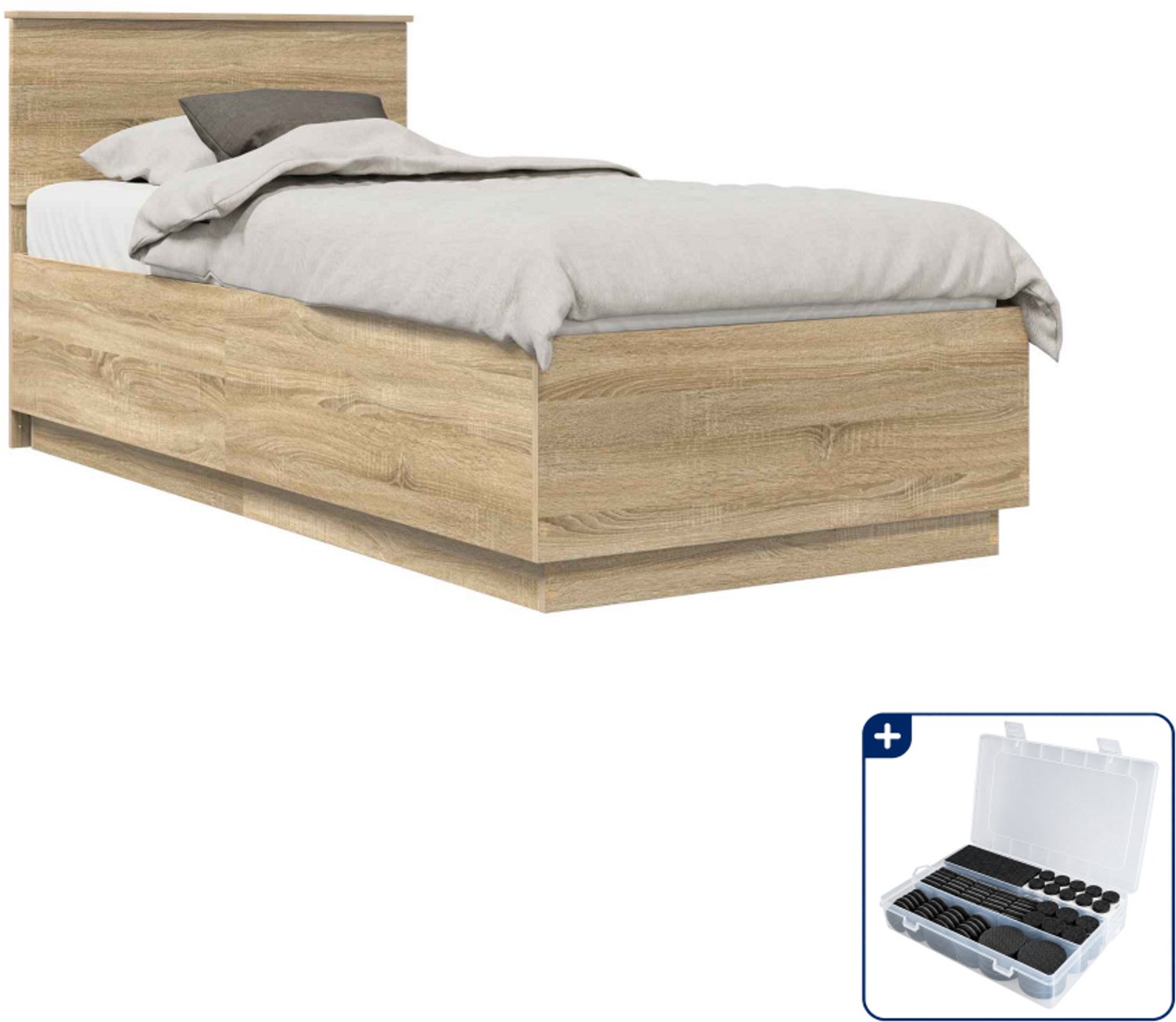vidaXL bedframe - 70 x 190 cm - bewerkt hout - sonoma eiken - Inclusief antikrasvilt 177-delig