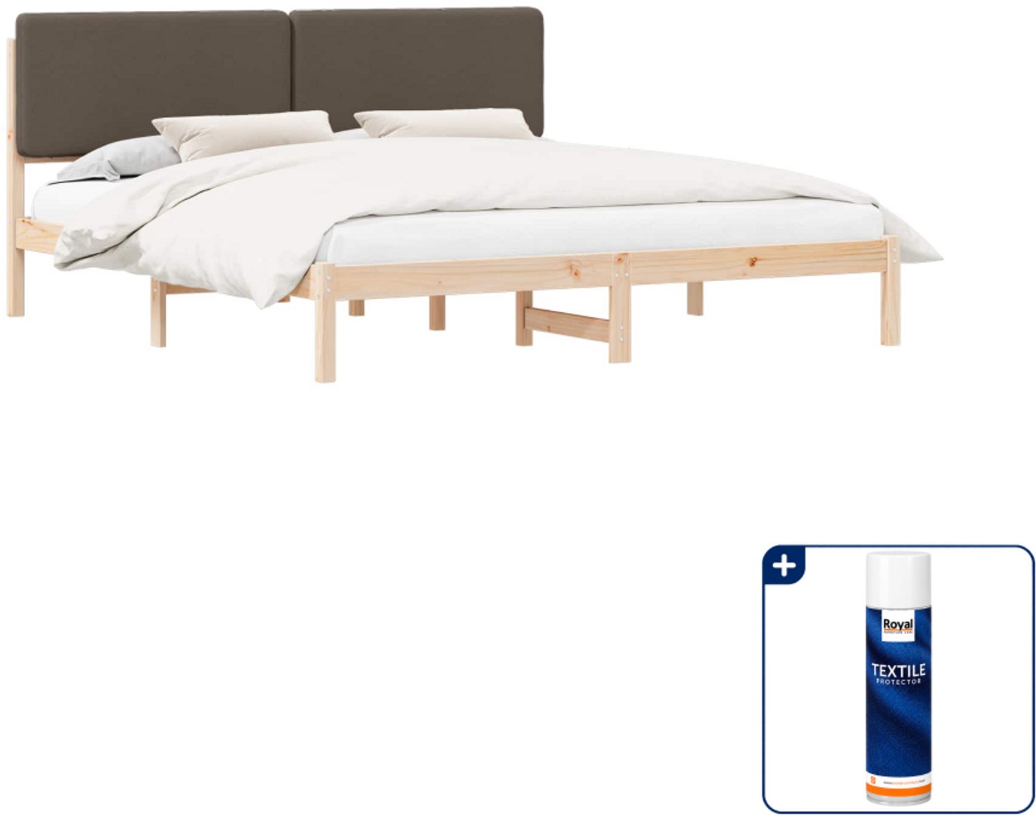 vidaXL bedframe - 200 x 200 cm - massief grenenhout - taupe - Inclusief textielbeschermer 500 ml Bruin