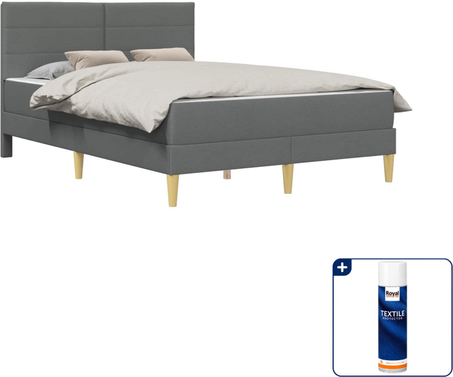 vidaXL bed met matras - Small double - 140 x 200 cm - donkergrijs - Inclusief textielbeschermer 500 ml