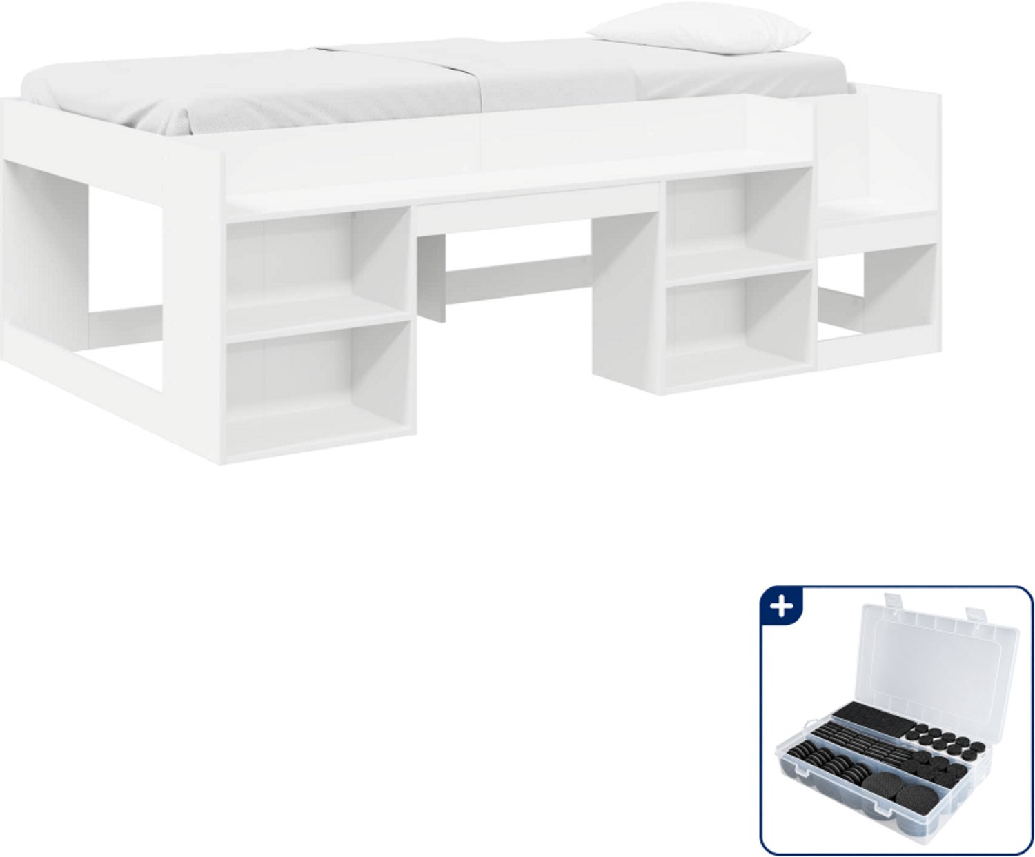 vidaXL kinderbed met opbergruimte - 90 x 190 cm - bewerkt hout - wit - Inclusief antikrasvilt 177-delig Bruin