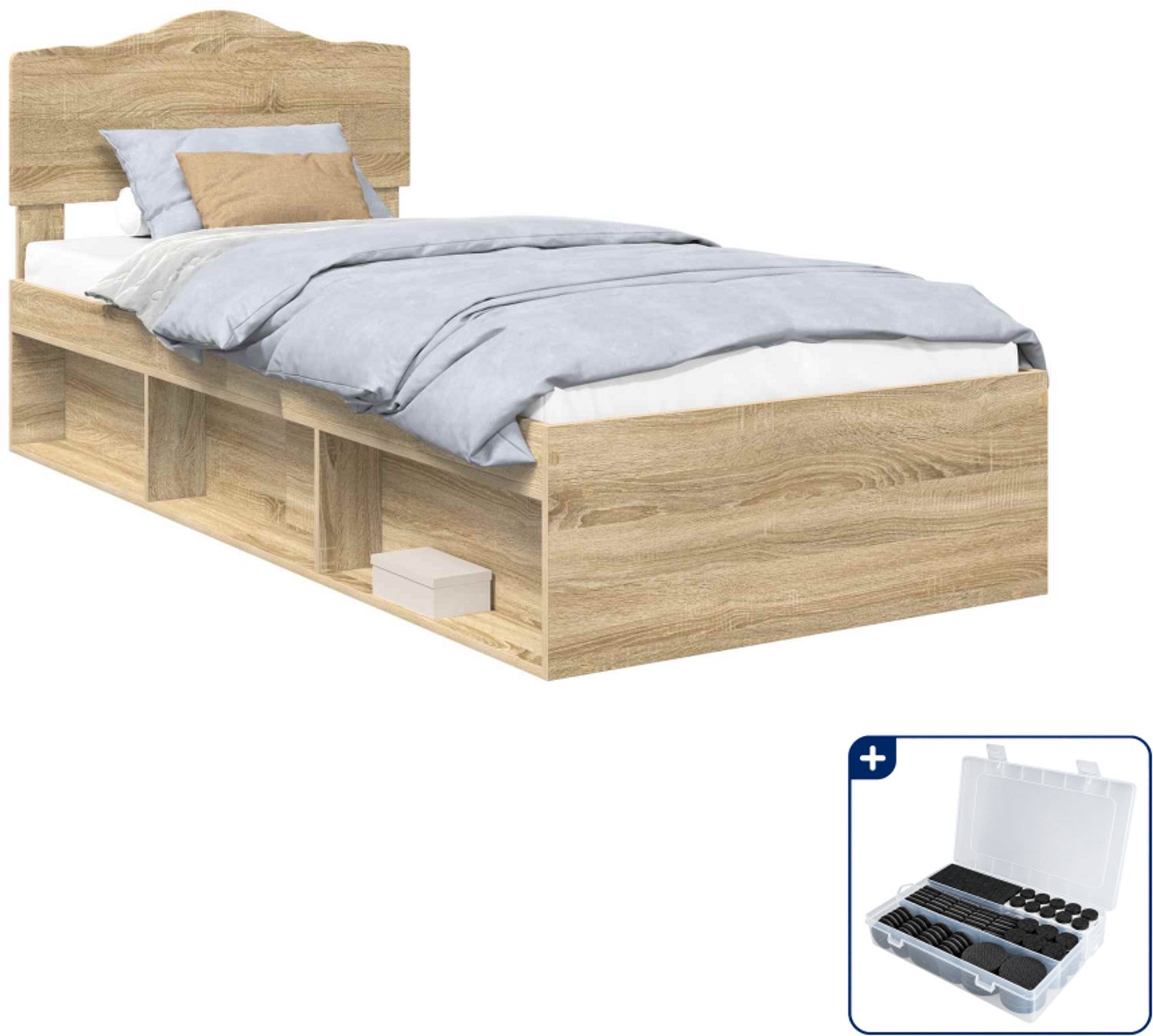 vidaXL bedframe - 75 x 190 cm - sonoma eiken - Inclusief antikrasvilt 177-delig Bruin