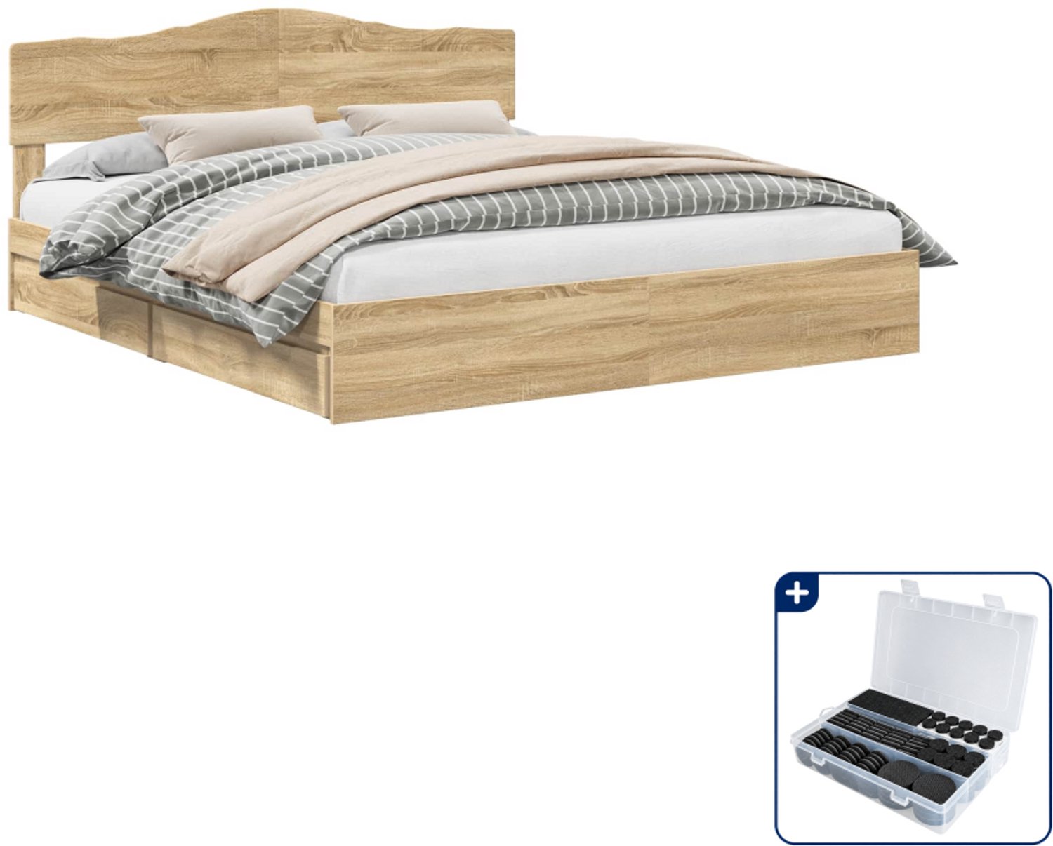vidaXL Kingsize bedframe - 180 x 200 cm - bewerkt hout - sonoma eiken - Inclusief antikrasvilt 177-delig Bruin
