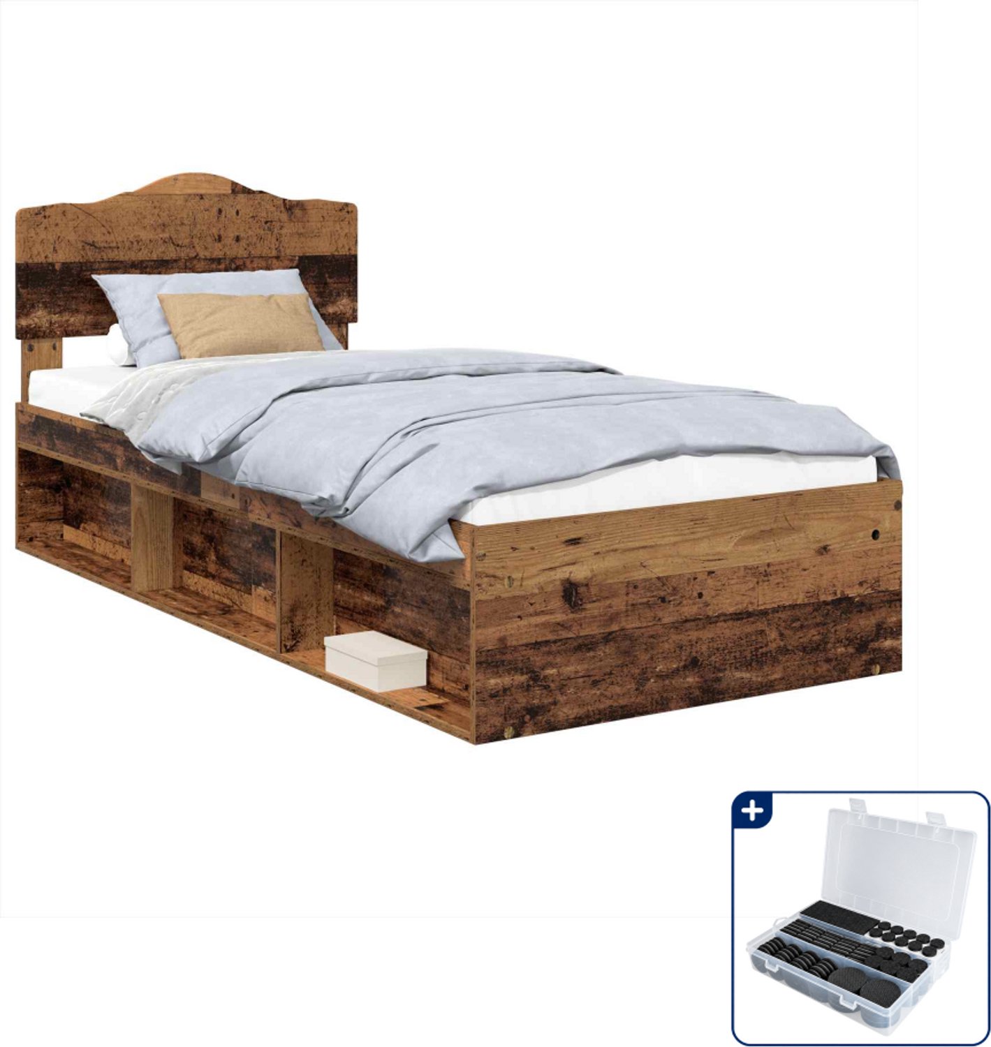 vidaXL bedframe 100 x 200 cm - massief grenenhout - oudhout - Inclusief antikrasvilt 177-delig Bruin